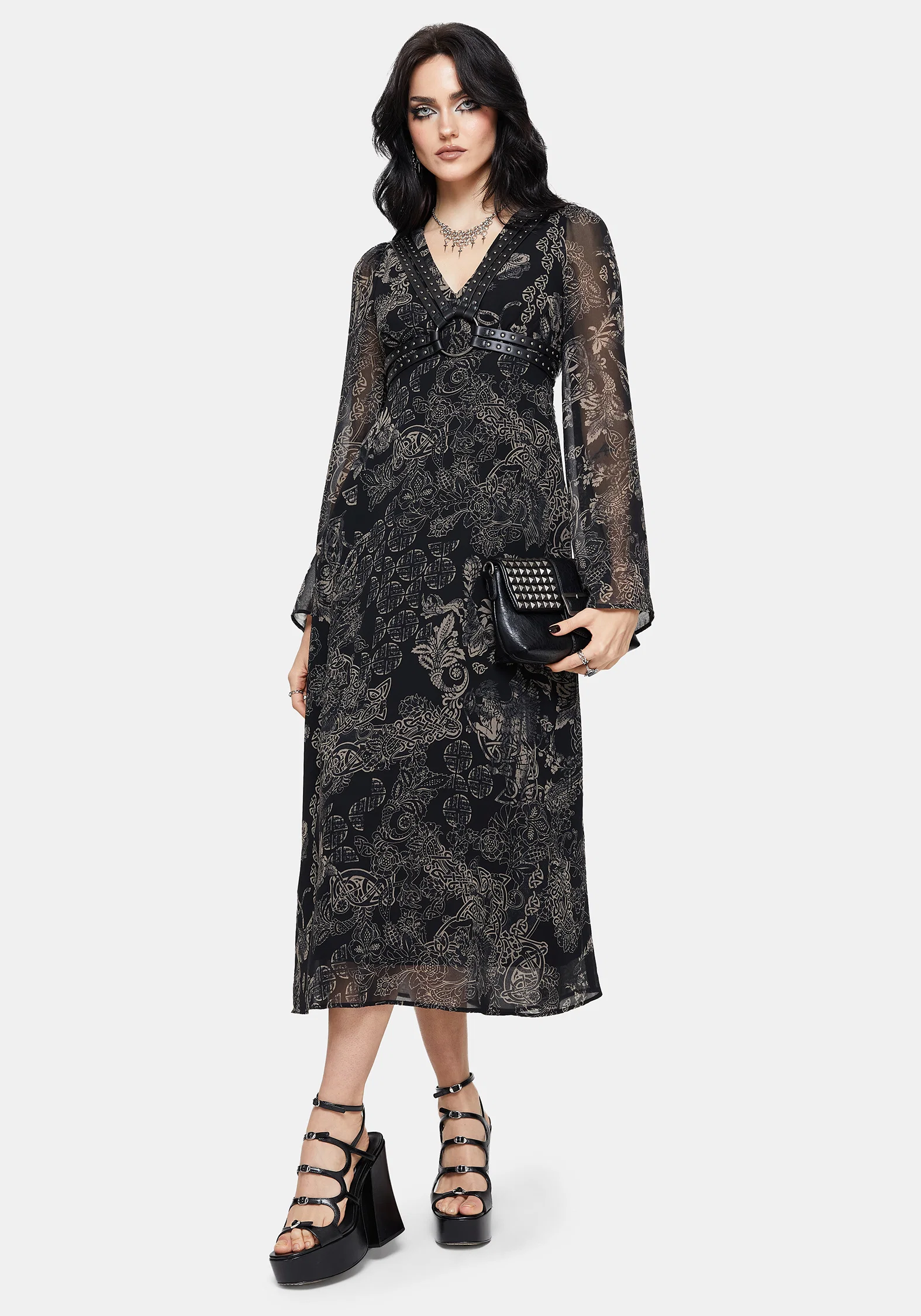 Surge Celtic Print Ruffle Neck Midi Dress - Image 6