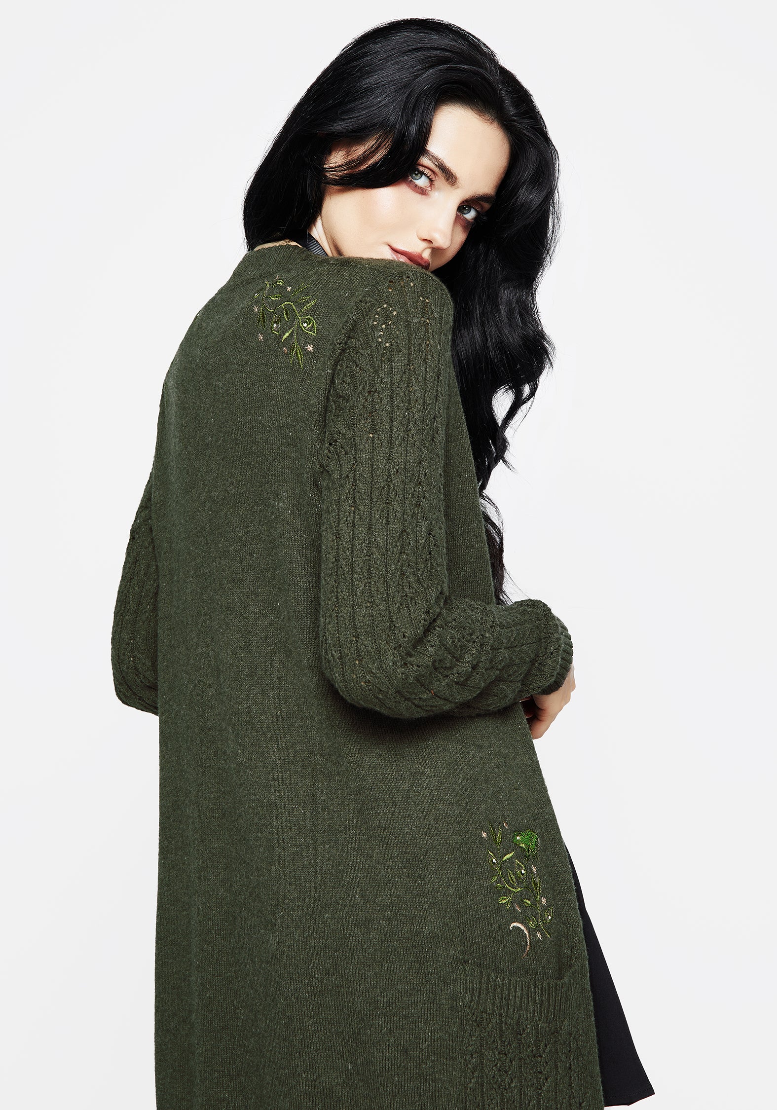 Swamplife Embroidered Cable Knit Longline Cardigan - Image 5