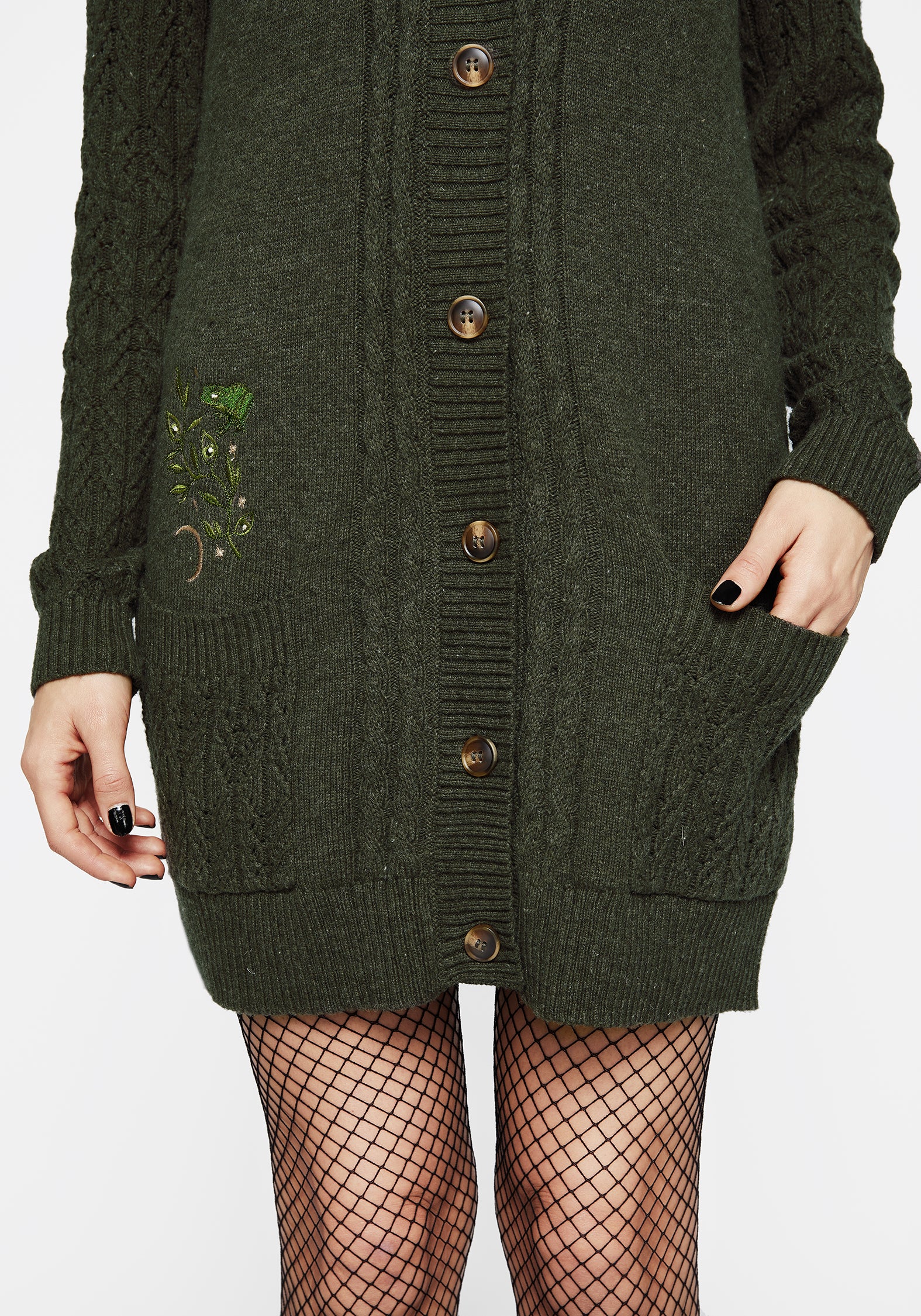 Swamplife Embroidered Cable Knit Longline Cardigan - Image 6