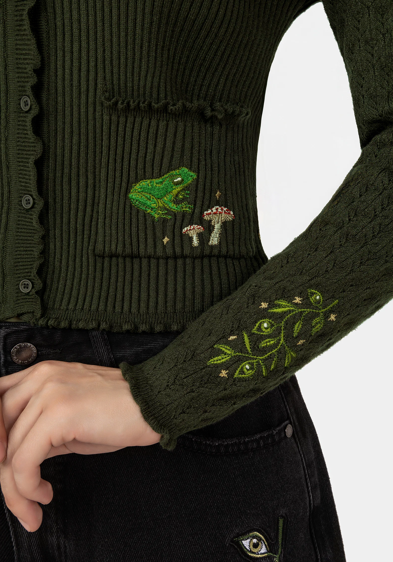 Swamplife Embroidered Pointelle Knit Crop Cardigan - Image 2