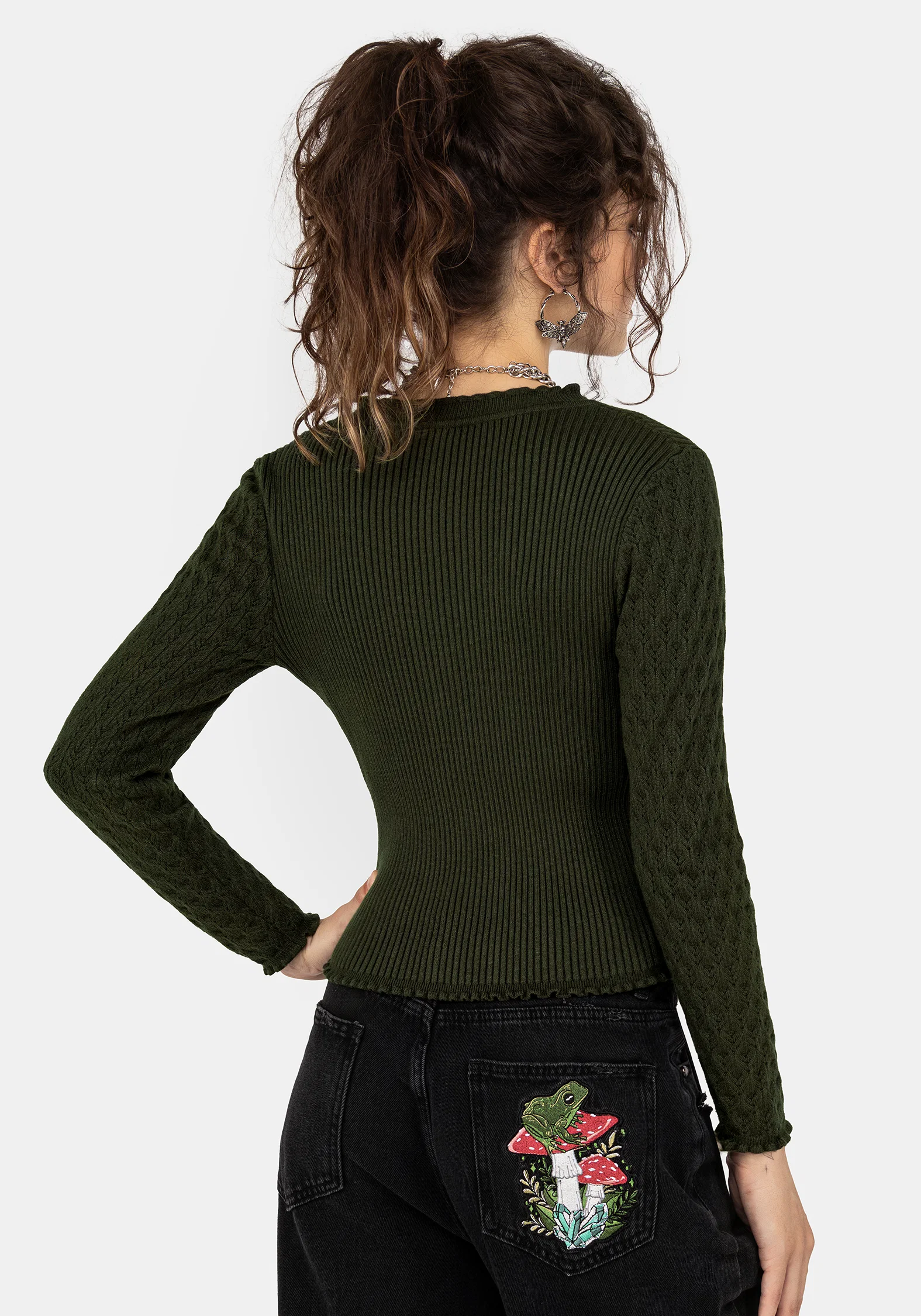 Swamplife Embroidered Pointelle Knit Crop Cardigan - Image 3