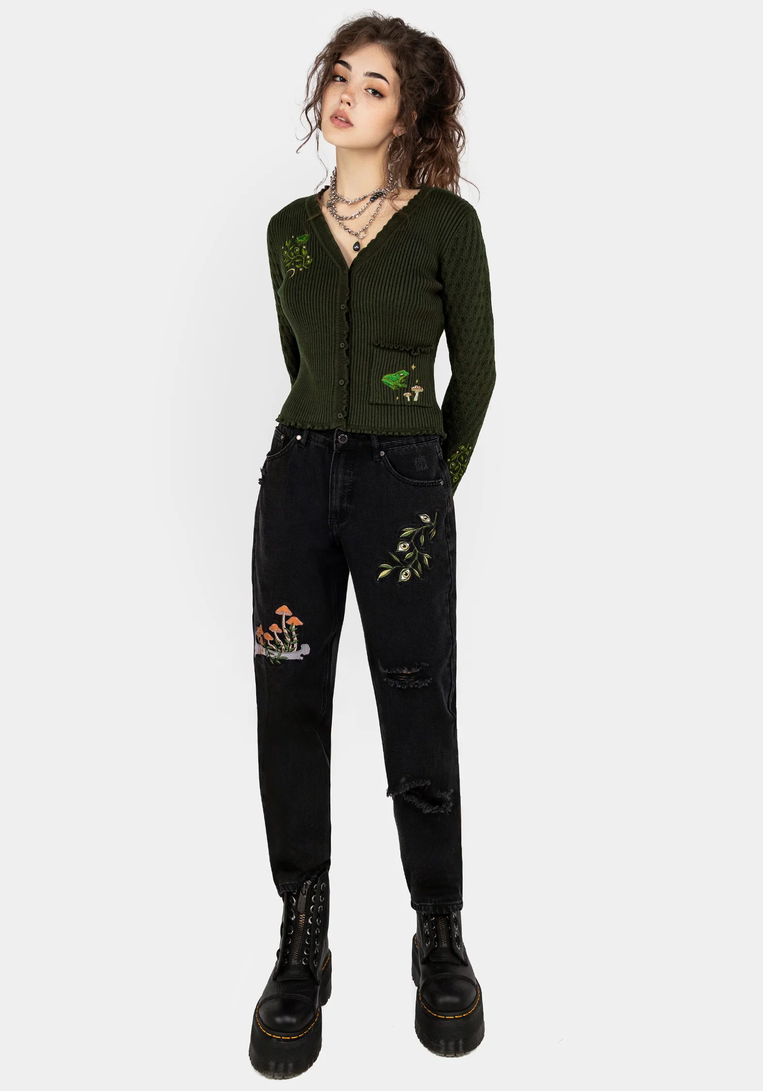Swamplife Embroidered Pointelle Knit Crop Cardigan - Image 4