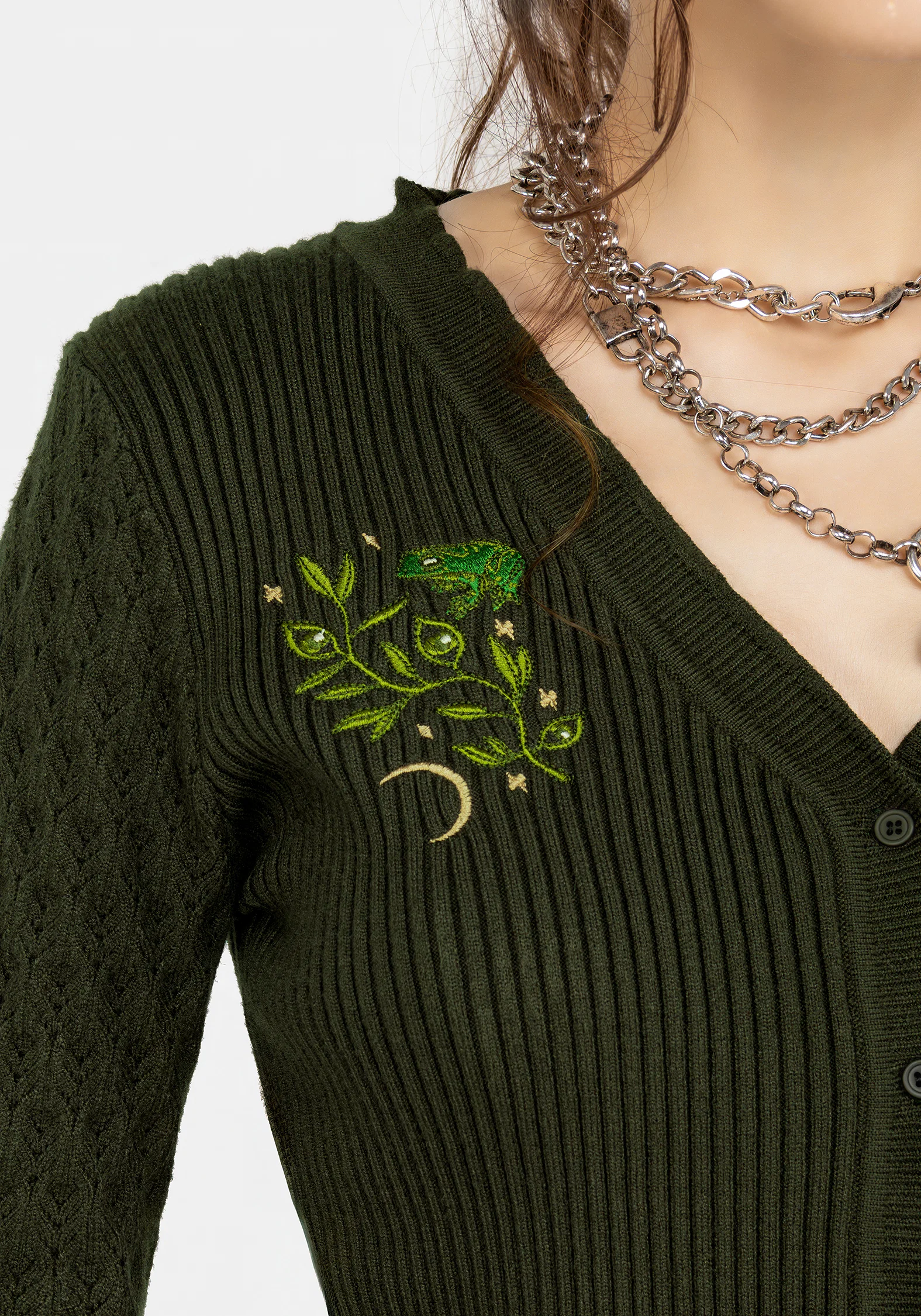 Swamplife Embroidered Pointelle Knit Crop Cardigan - Image 5