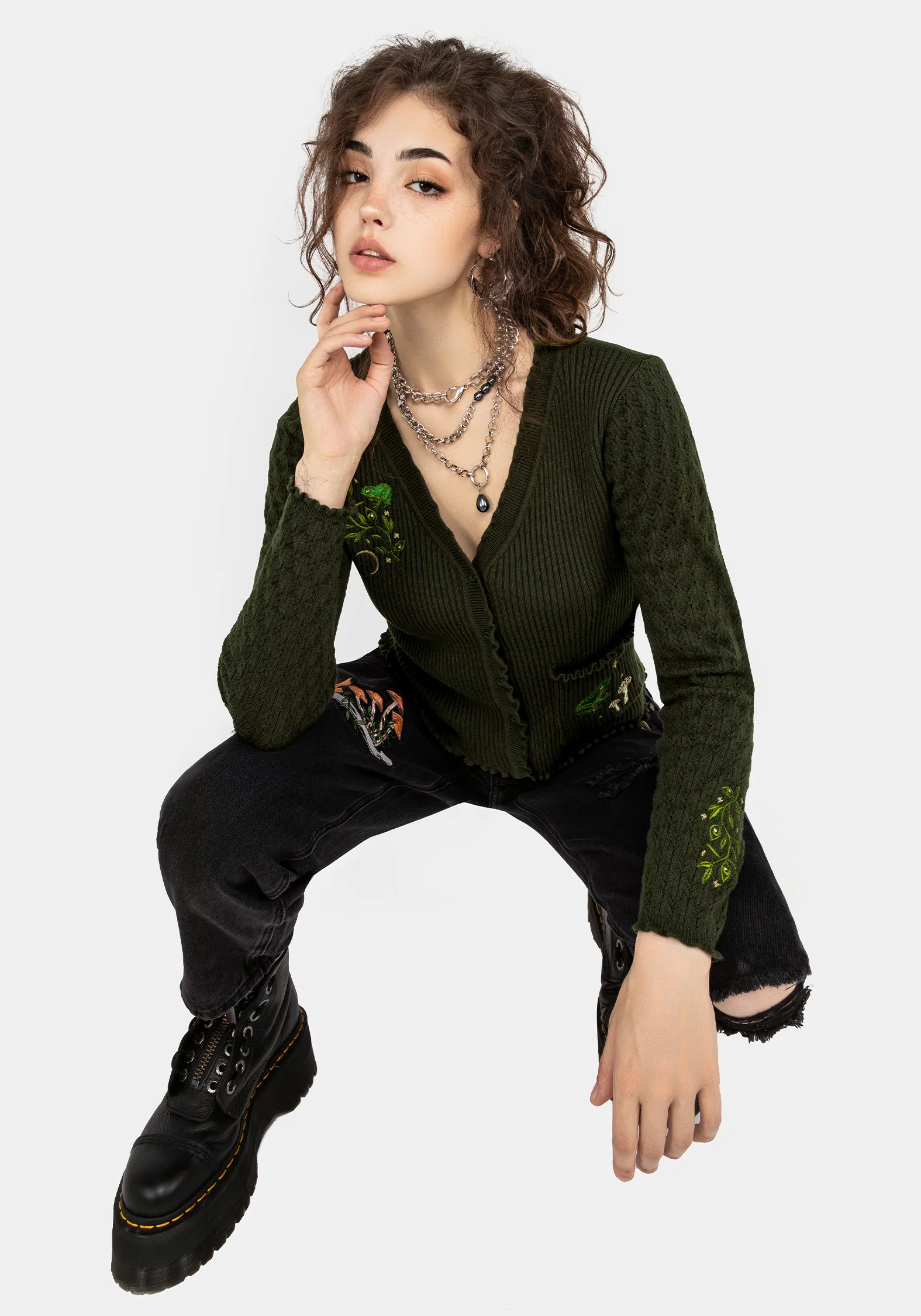 Swamplife Embroidered Pointelle Knit Crop Cardigan - Image 6