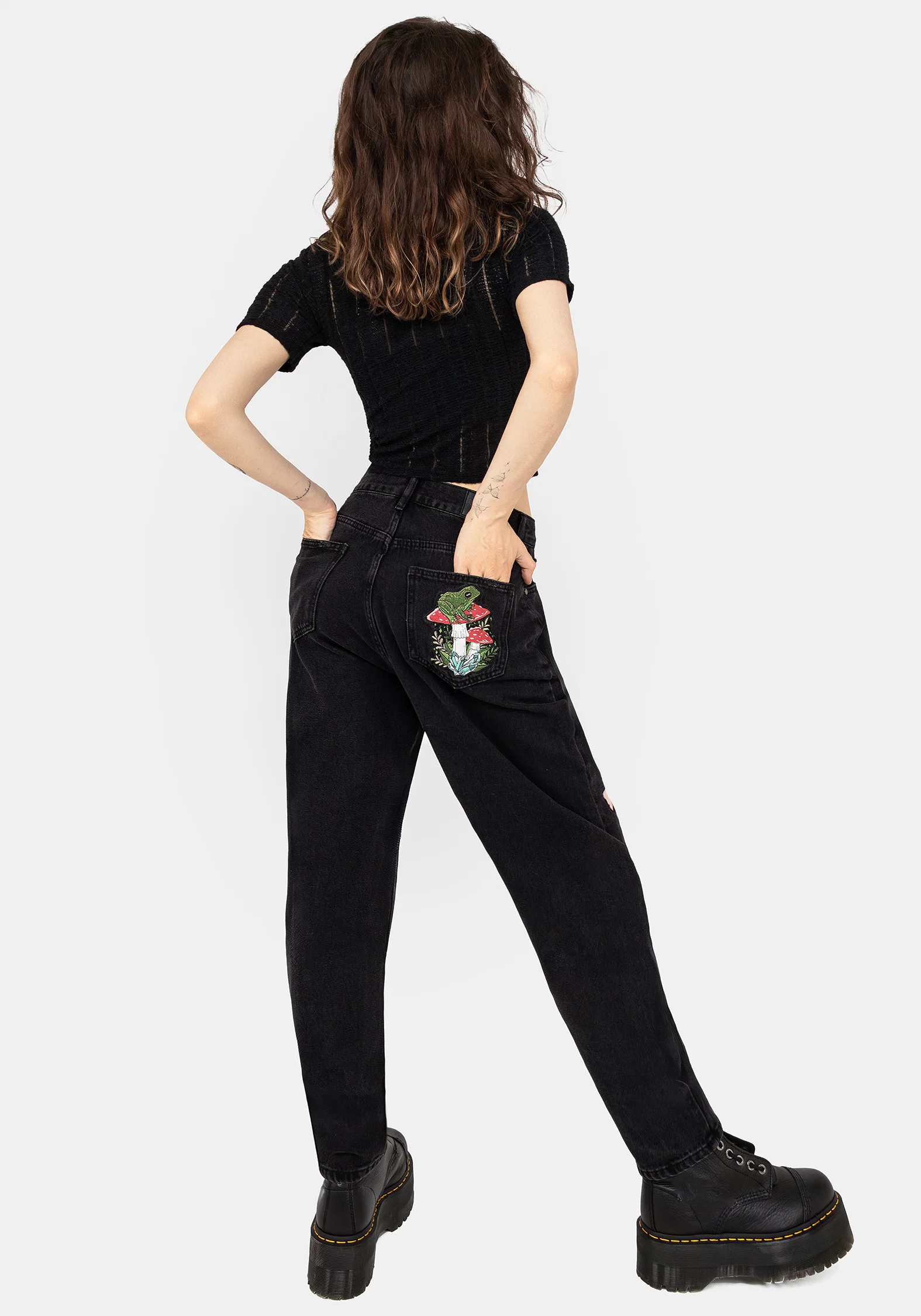 Swamplife Frog Embroidered Distressed Mom Jeans - Image 3