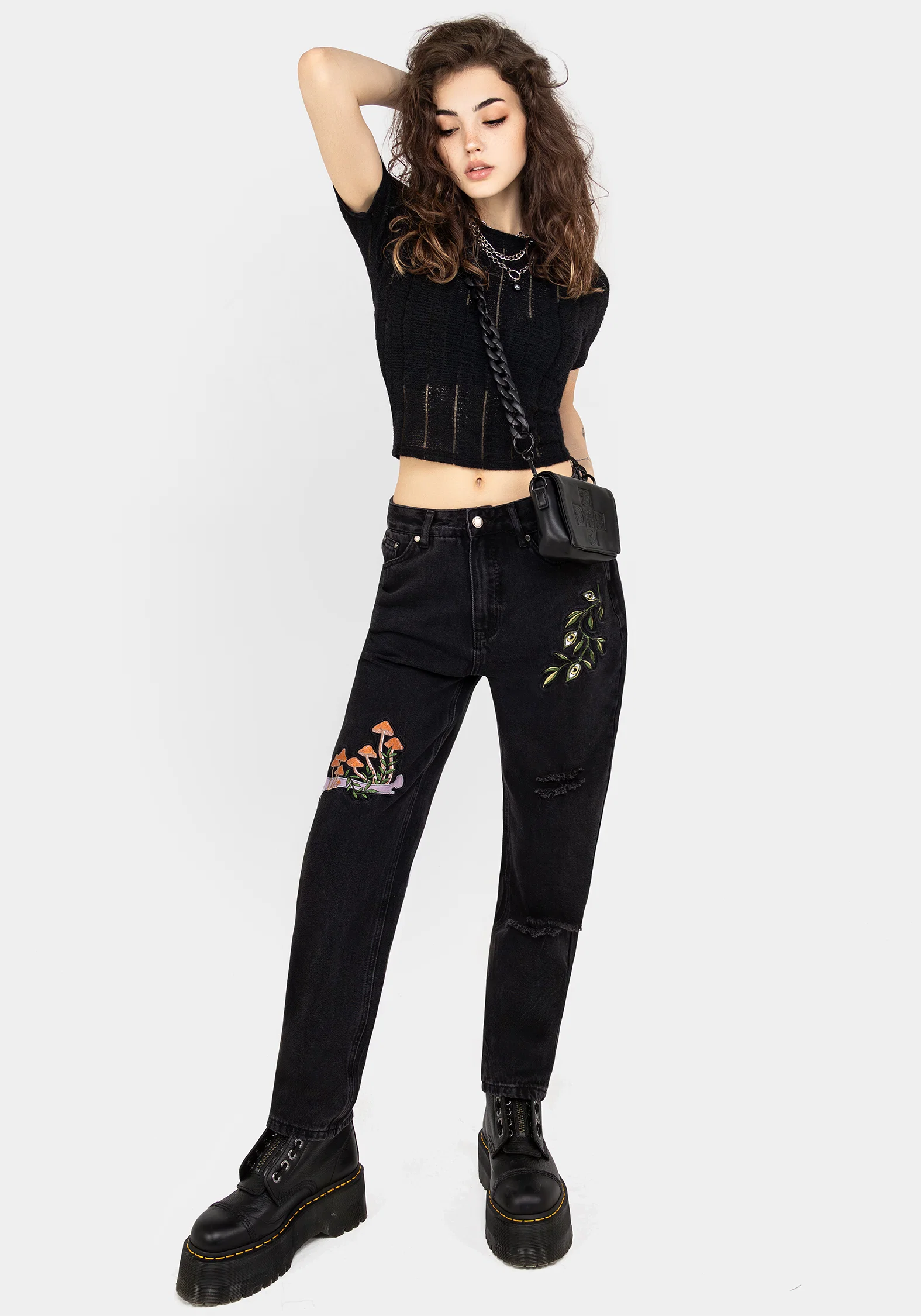 Swamplife Frog Embroidered Distressed Mom Jeans - Image 5