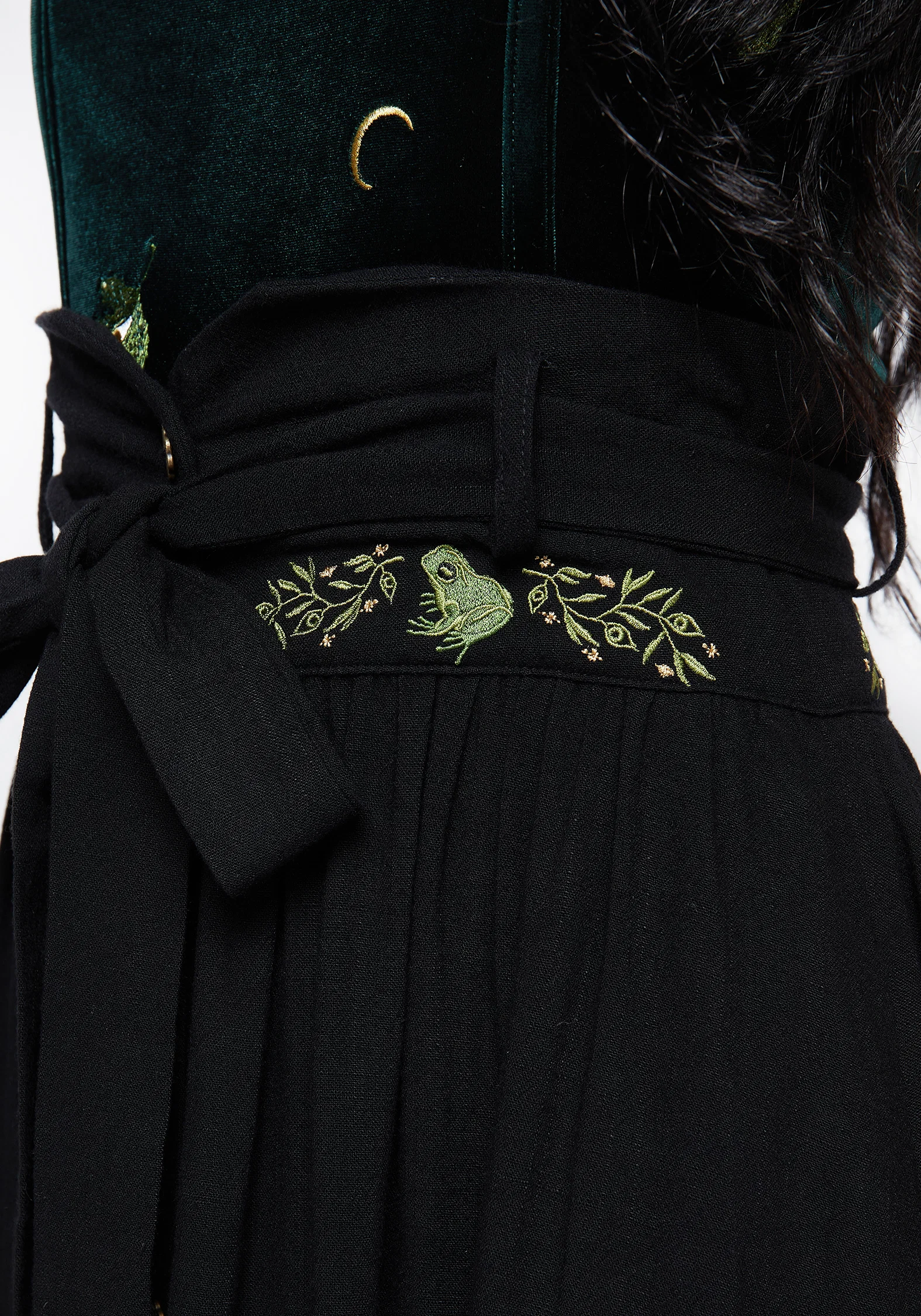 Swamplife Frog Embroidered Linen Blend High Waist Midaxi Skirt - Image 6