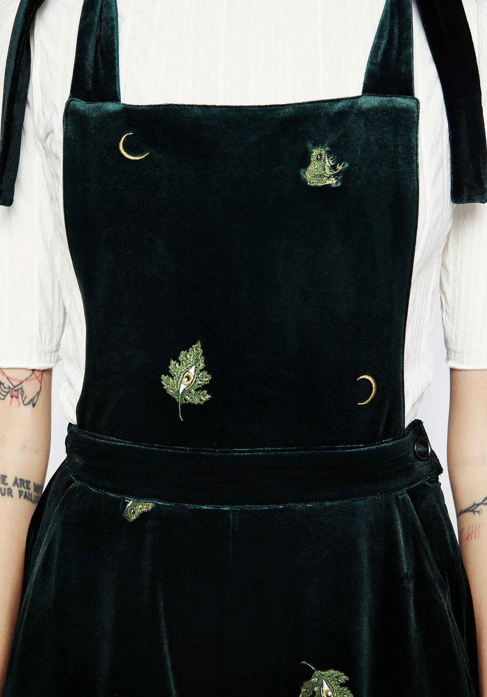 Swamplife Frog Embroidered Velour Wide Leg Dungarees - Image 2