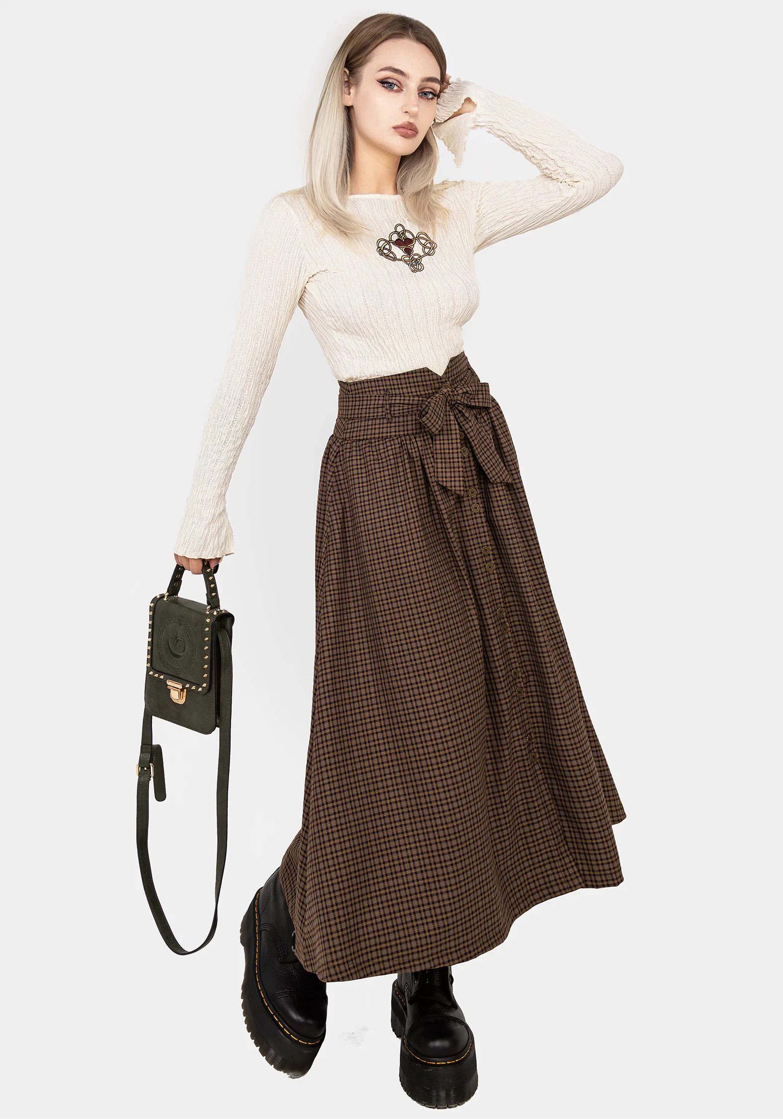 Sweetspire Check Tie Waist Midaxi Skirt - Image 4