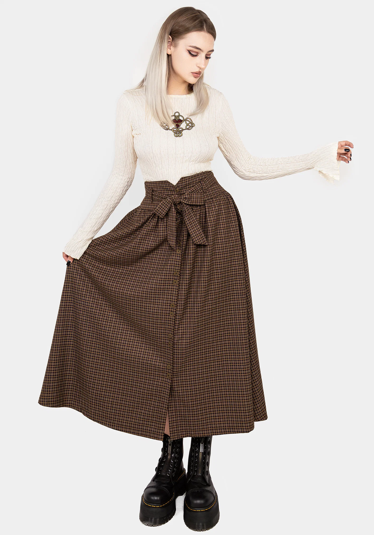 Sweetspire Check Tie Waist Midaxi Skirt - Image 6