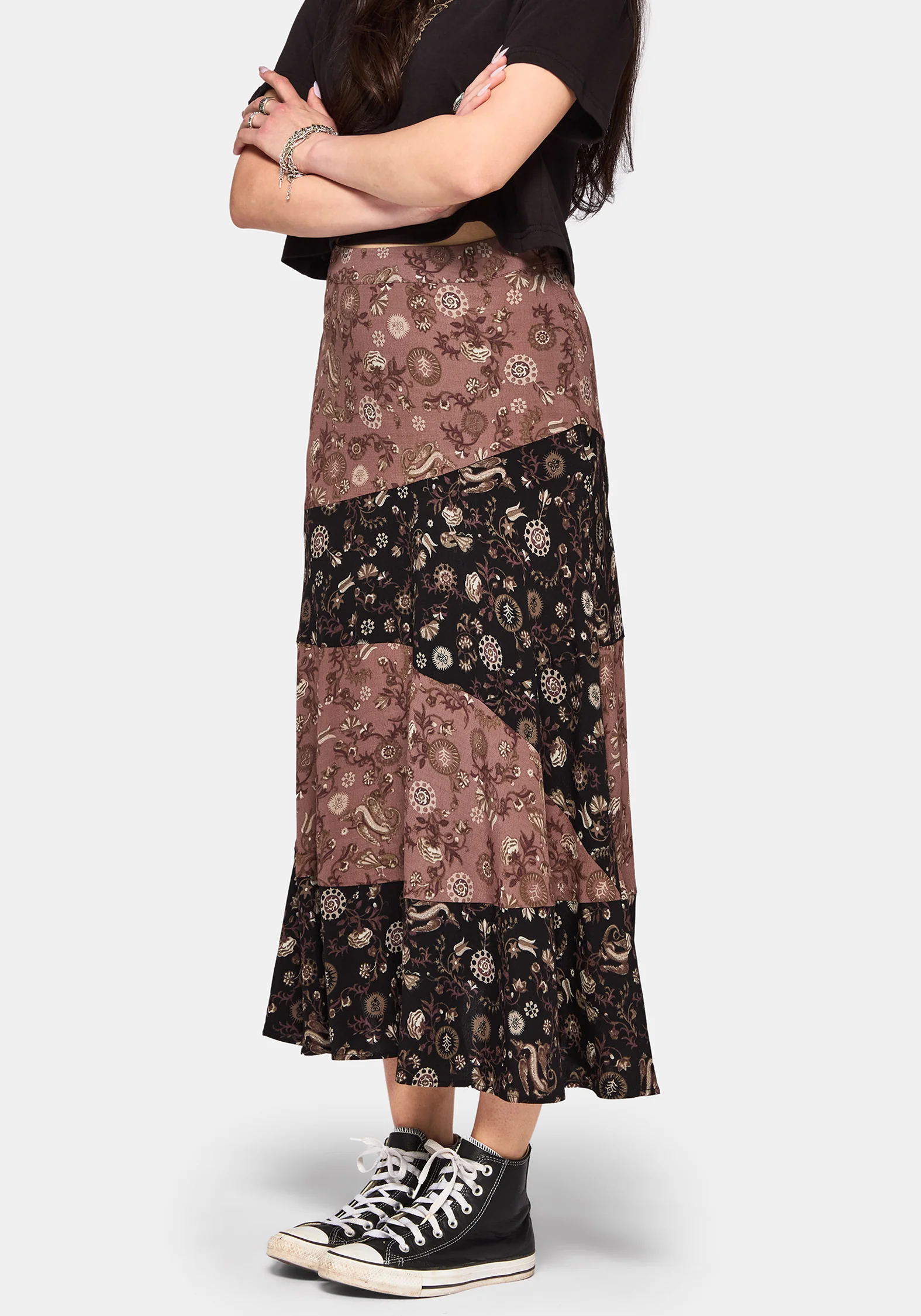 Sylra Ditsy Folk Spliced Midi Skirt - Image 6
