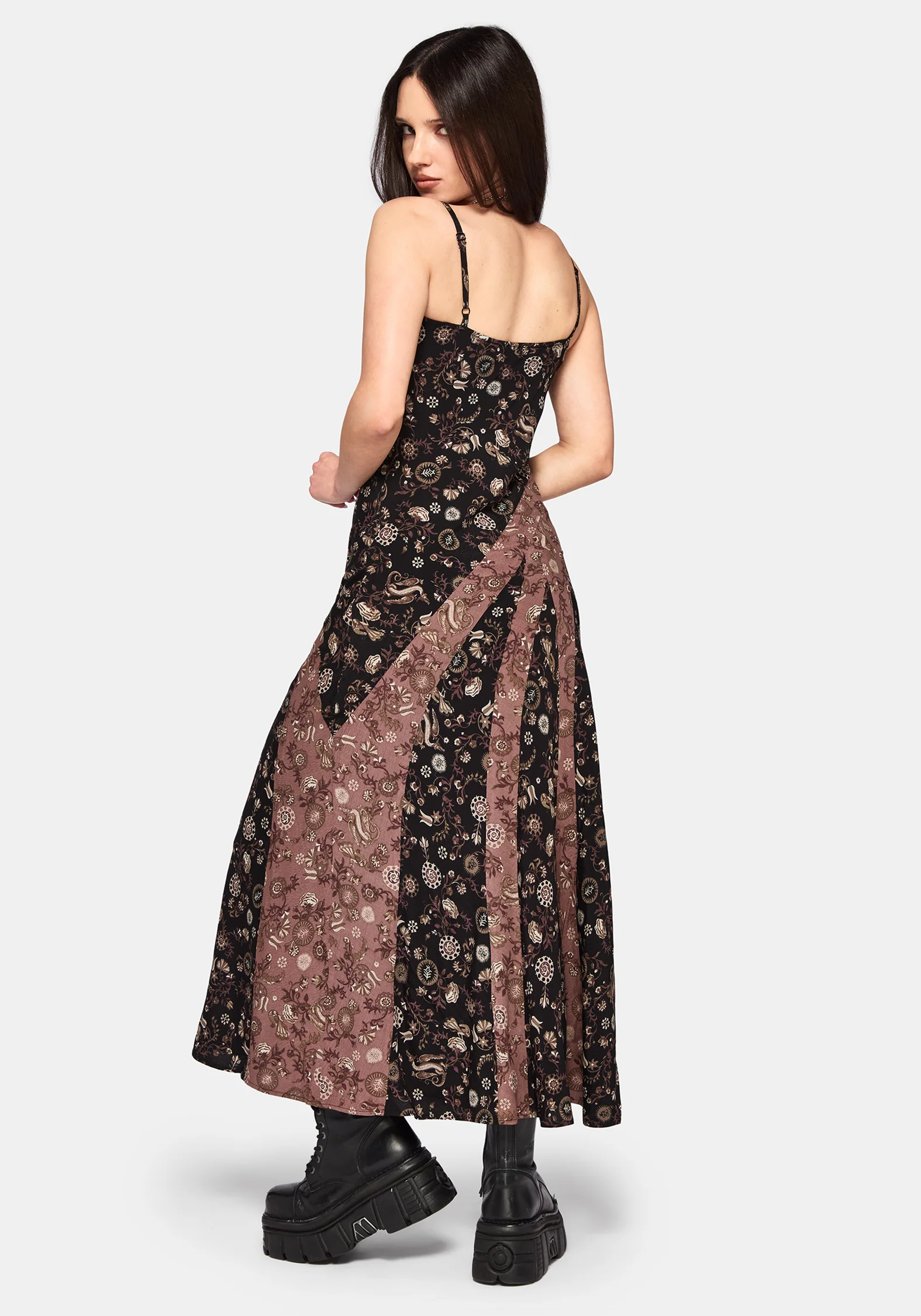 Sylra Ditsy Folk Spliced Print Asymmetric Cami Midaxi Dress - Image 3