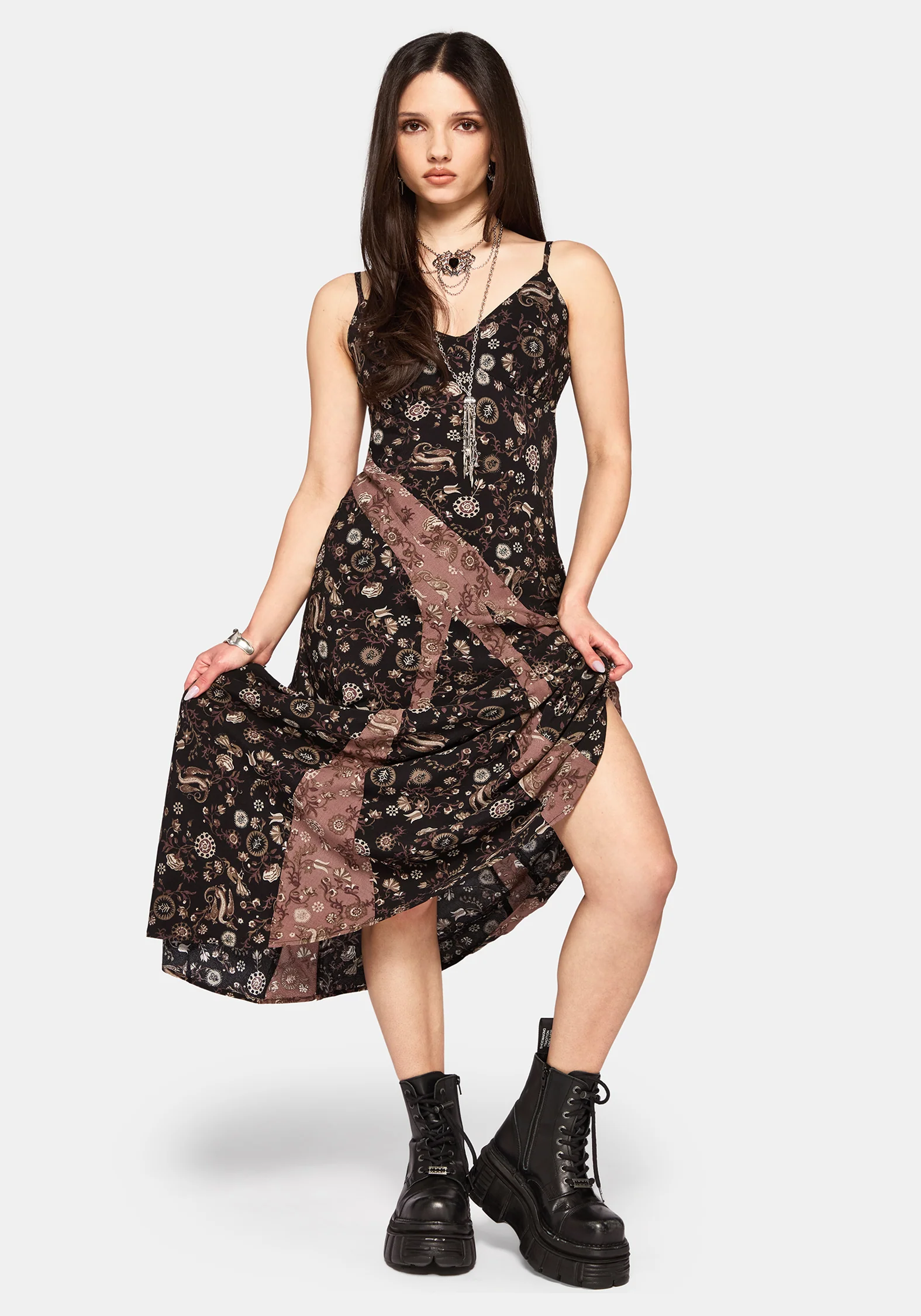Sylra Ditsy Folk Spliced Print Asymmetric Cami Midaxi Dress - Image 5