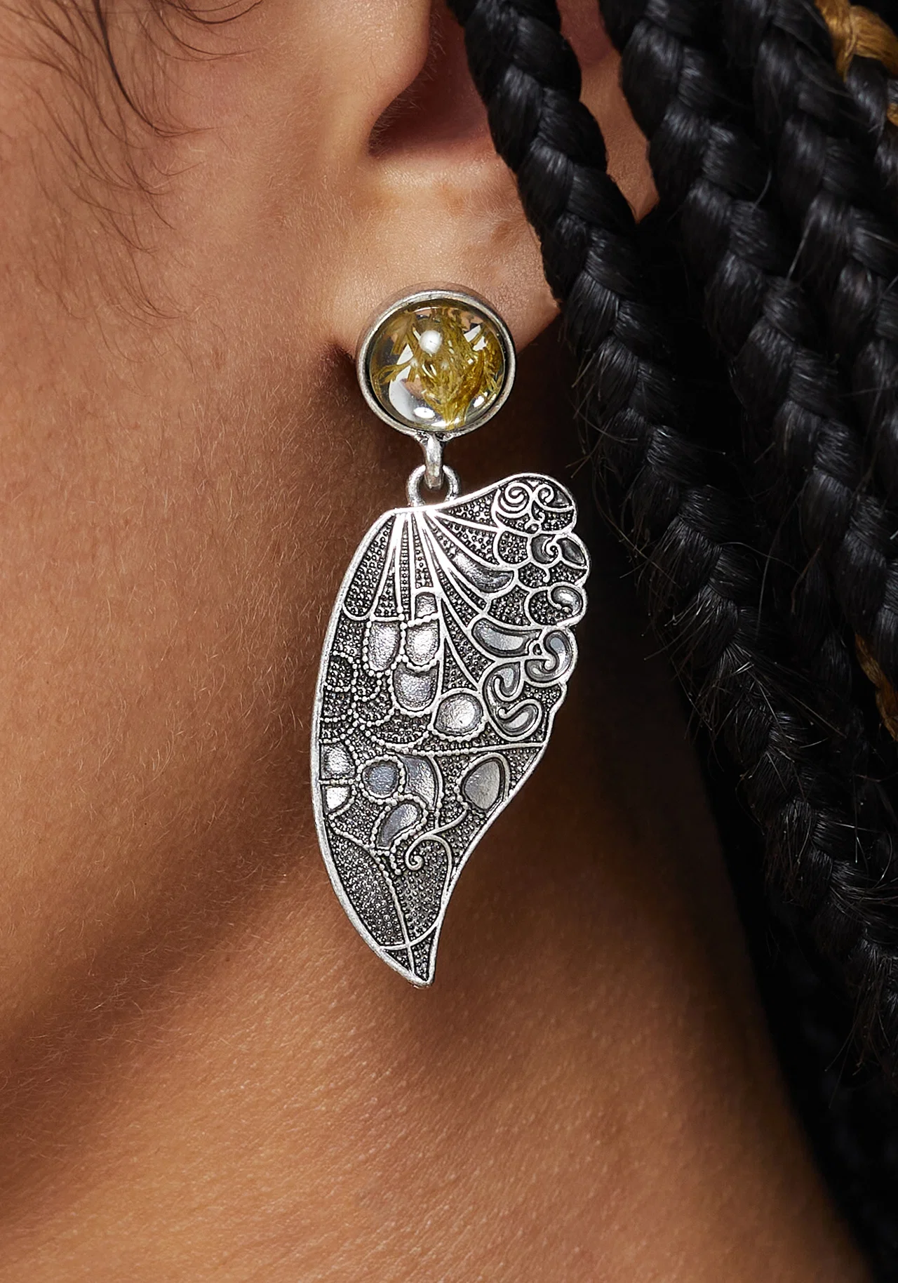 Sylvaine Fairy Wing Trapped Flower Earrings - Image 4