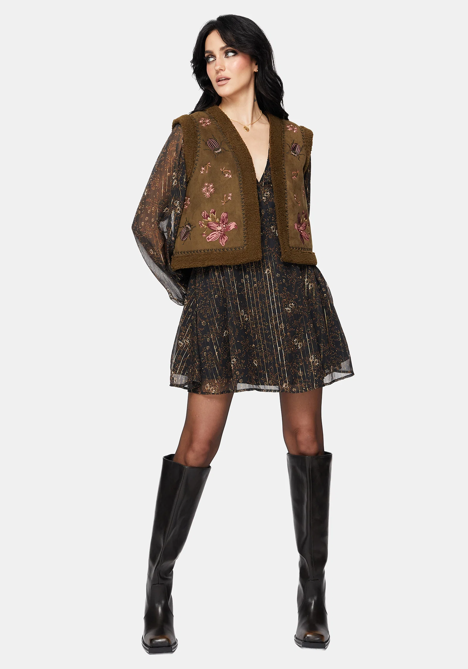 Sylvara Borg Embroidered Bug Gilet - Image 11