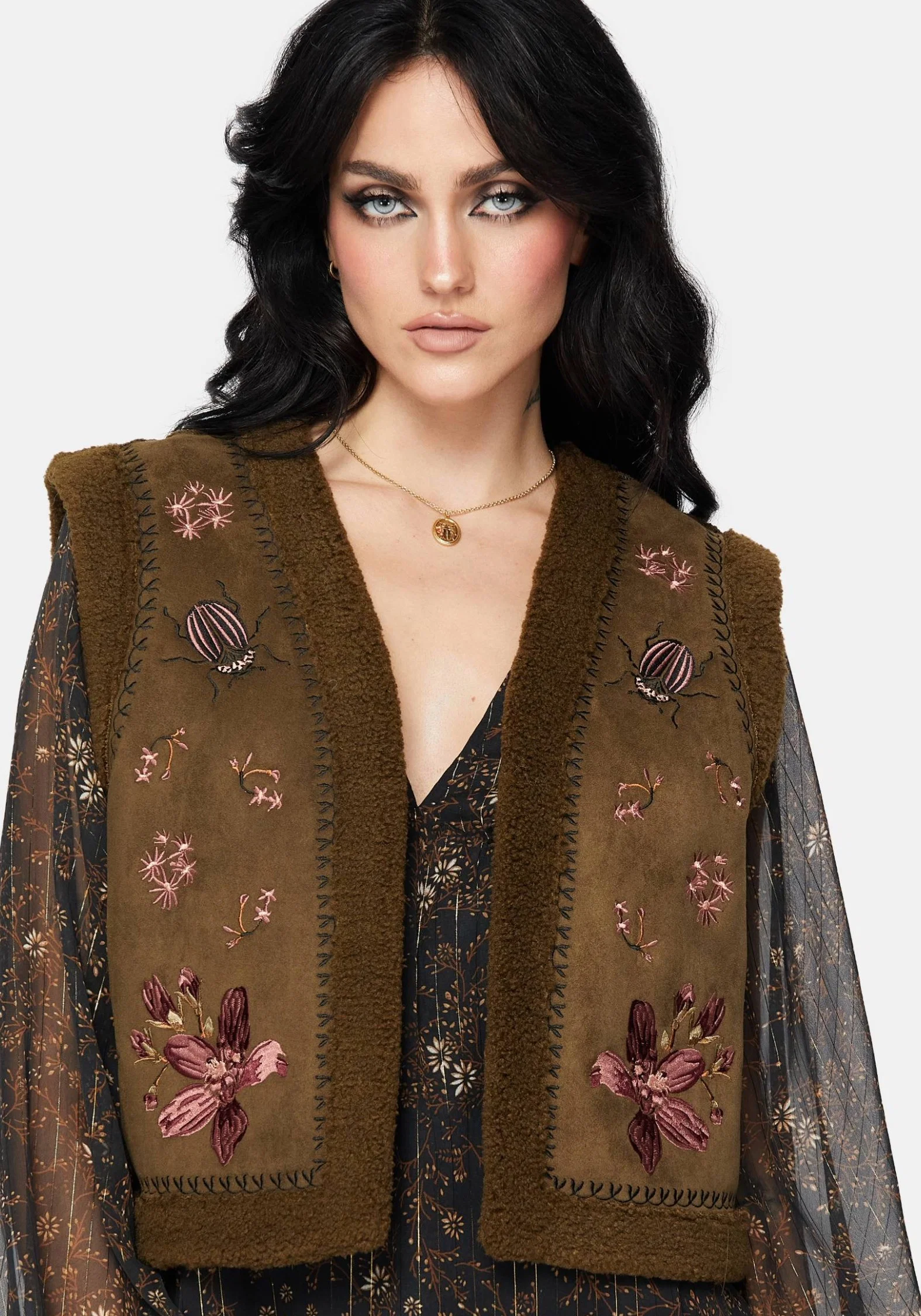 Sylvara Borg Embroidered Bug Gilet - Image 8