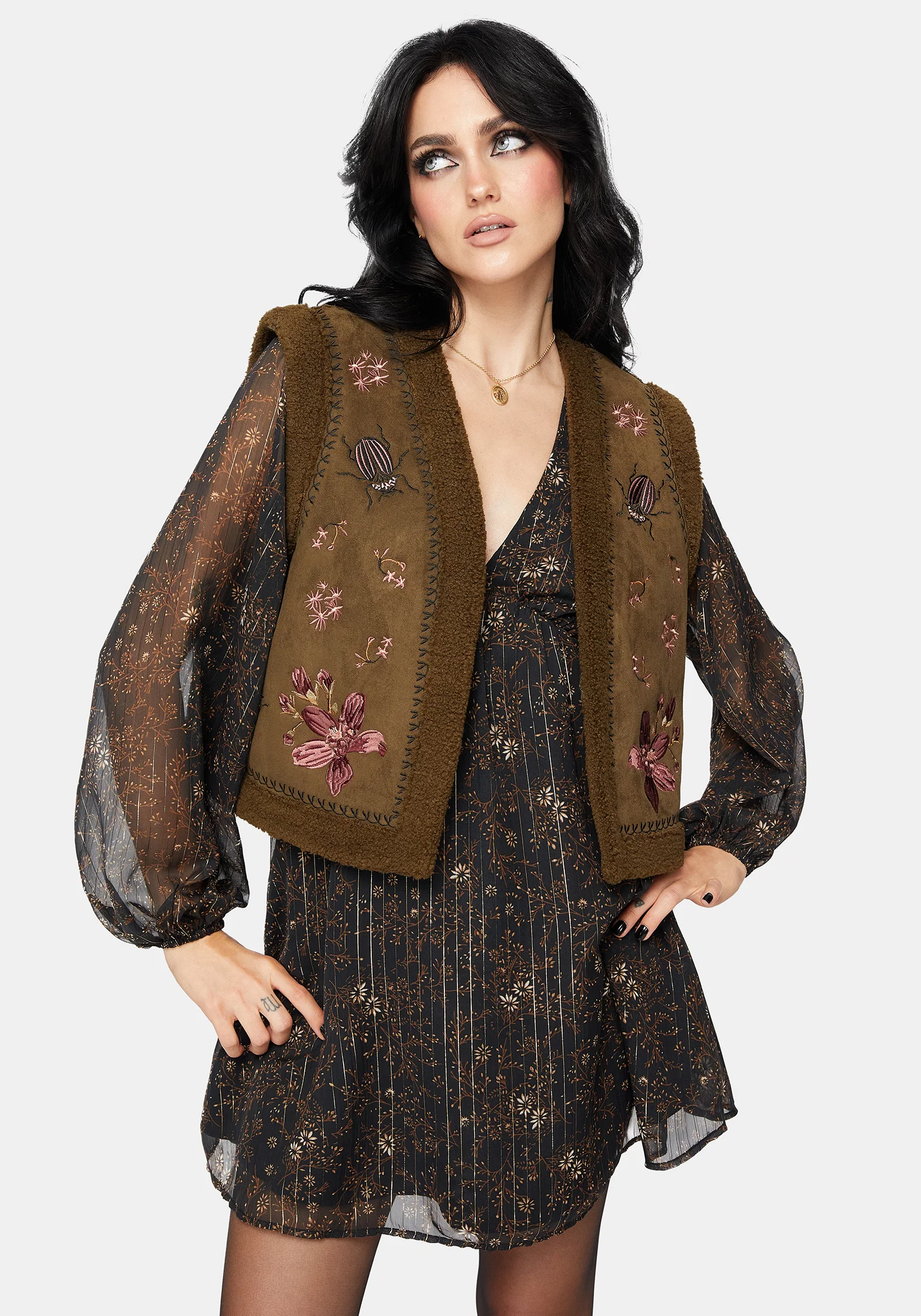 Sylvara Borg Embroidered Bug Gilet - Image 9
