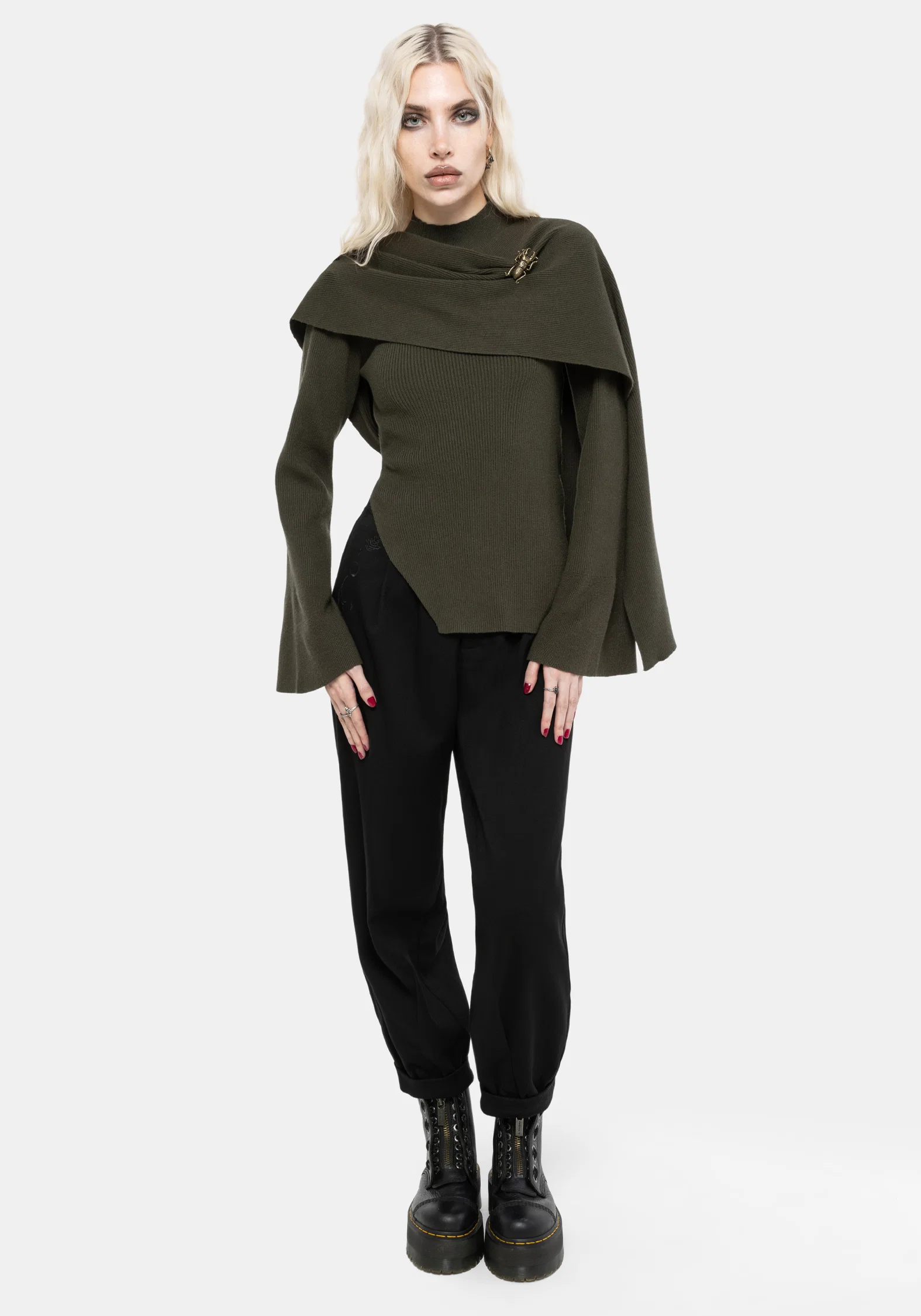Symphony Scarf Cape Flare Knit Top - Image 6