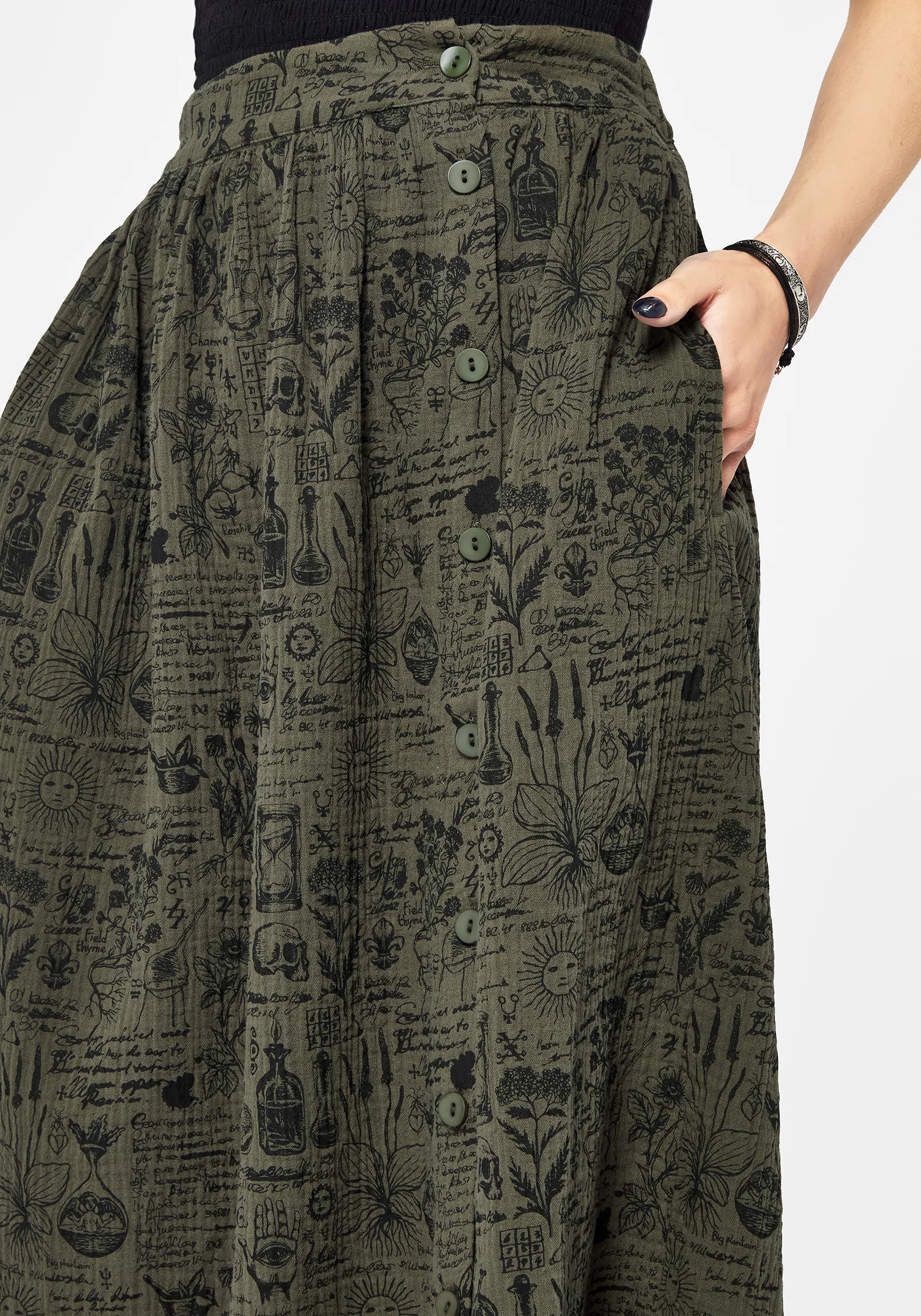Taddea Cotton Side Button Up Maxi Skirt - Image 2