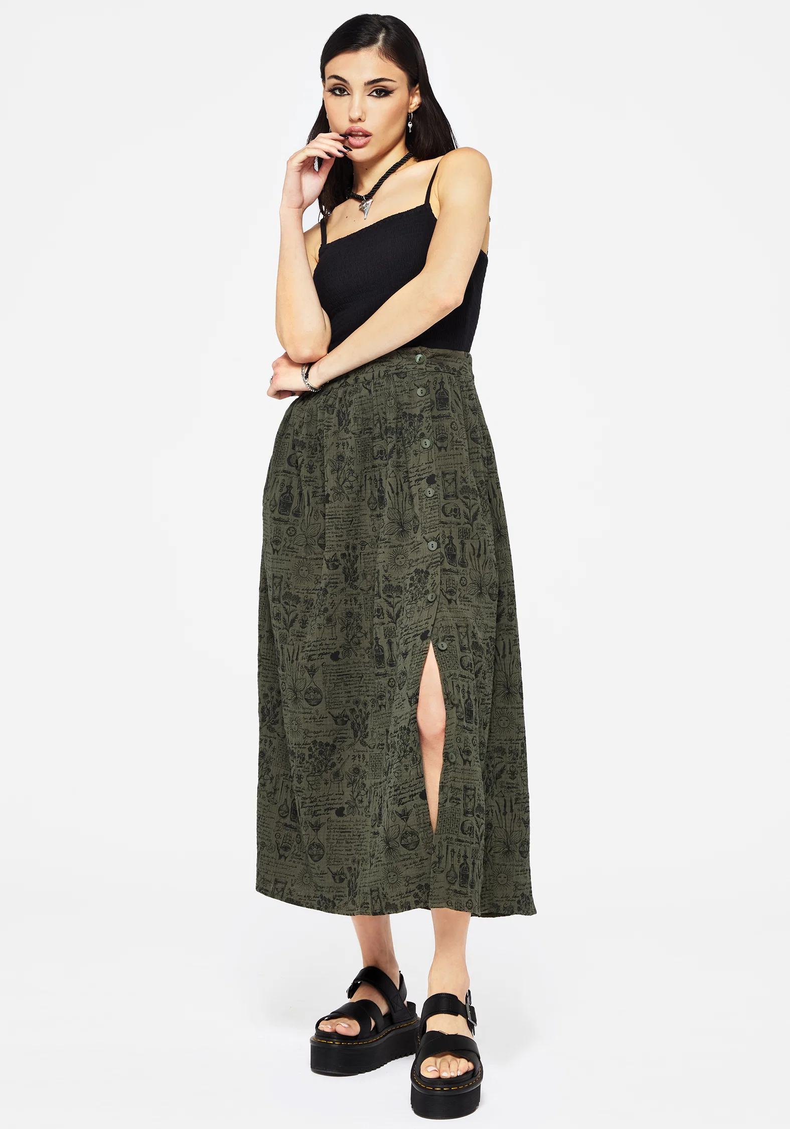 Taddea Cotton Side Button Up Maxi Skirt - Image 4