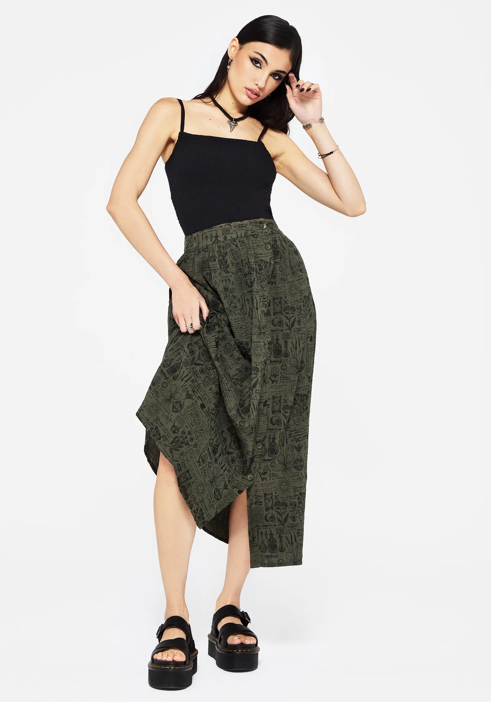 Taddea Cotton Side Button Up Maxi Skirt - Image 5