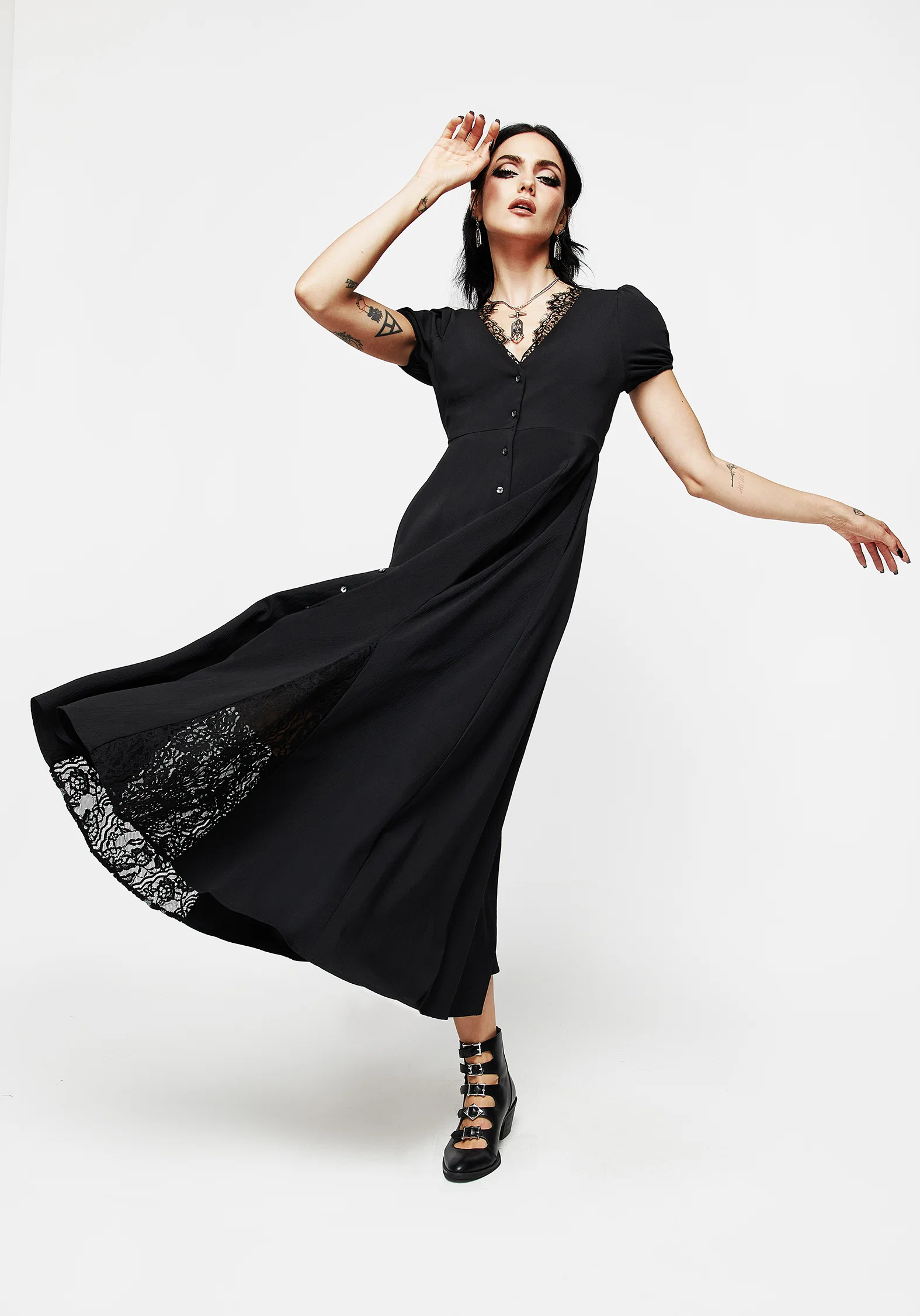 Taissa Floral Lace Button Up Midaxi Dress - Image 4