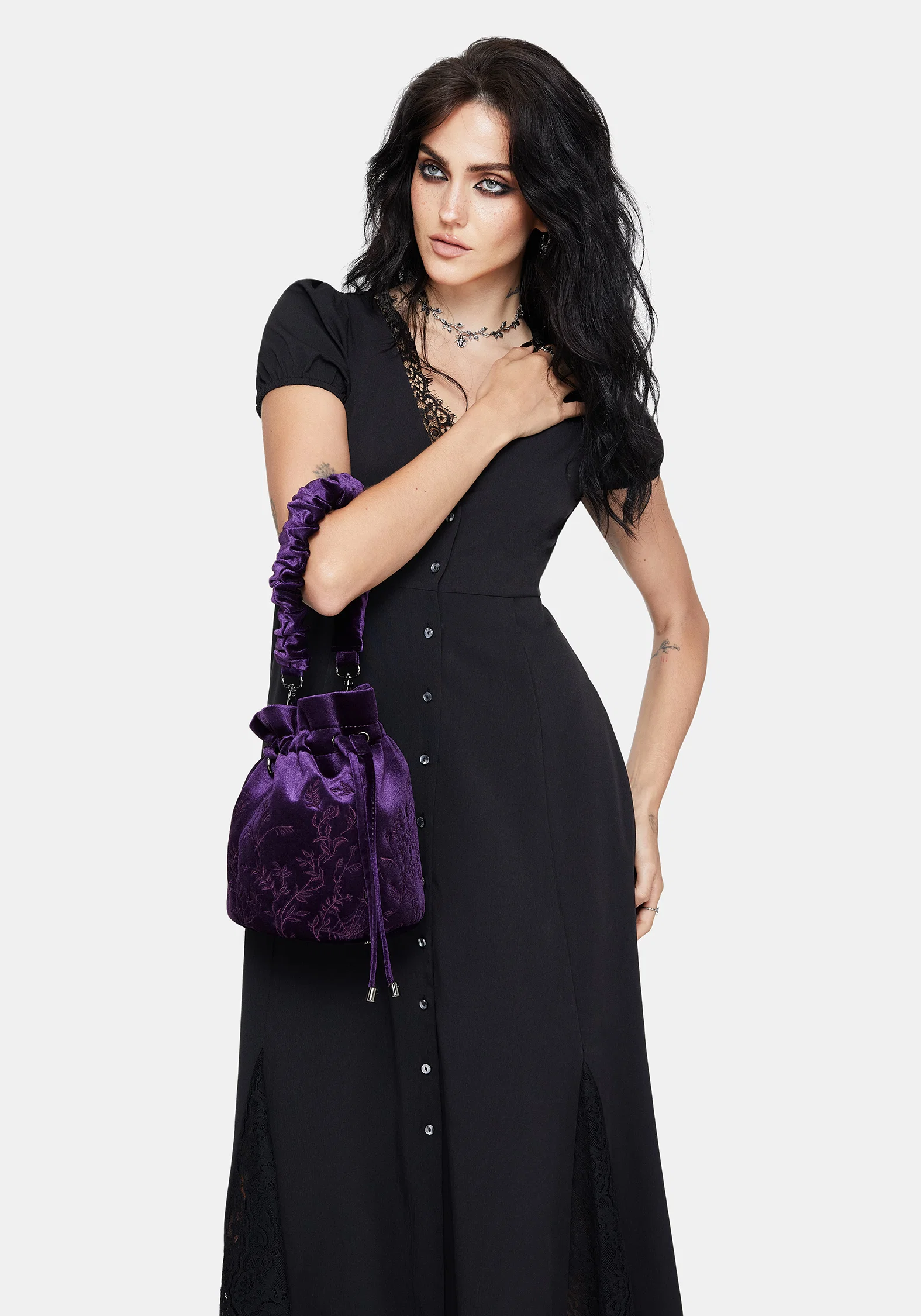 Tamsin Purple Velvet Bucket Bag - Image 6