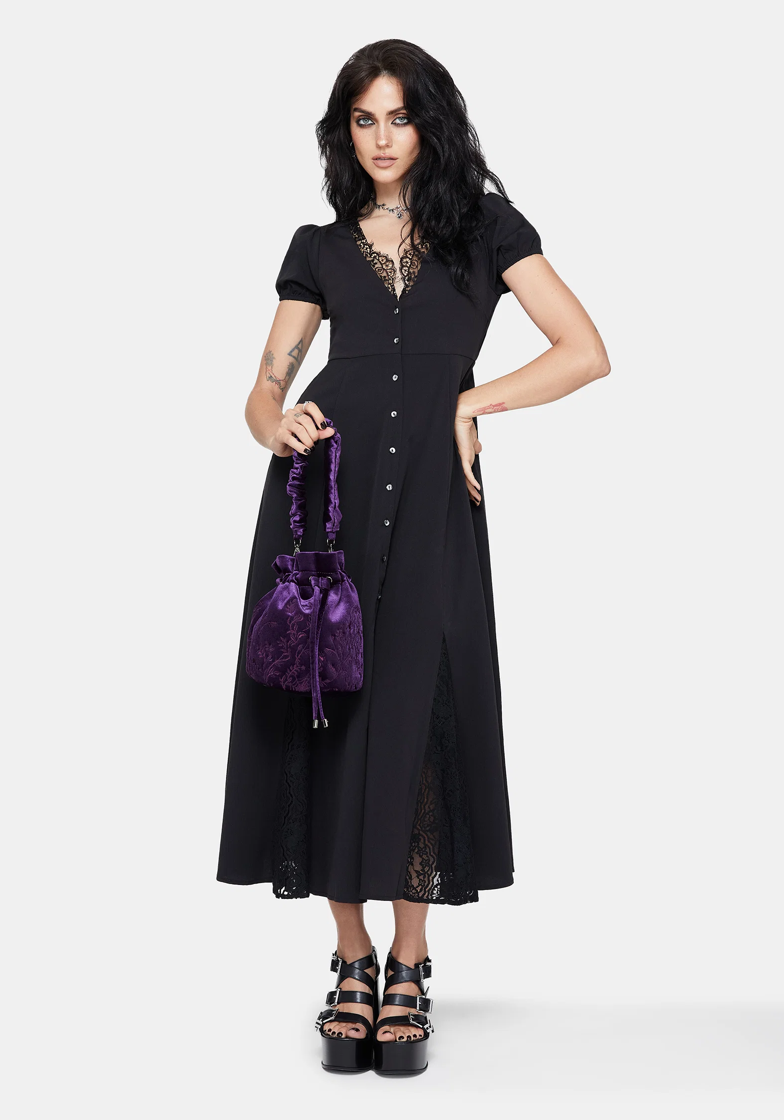Tamsin Purple Velvet Bucket Bag - Image 8