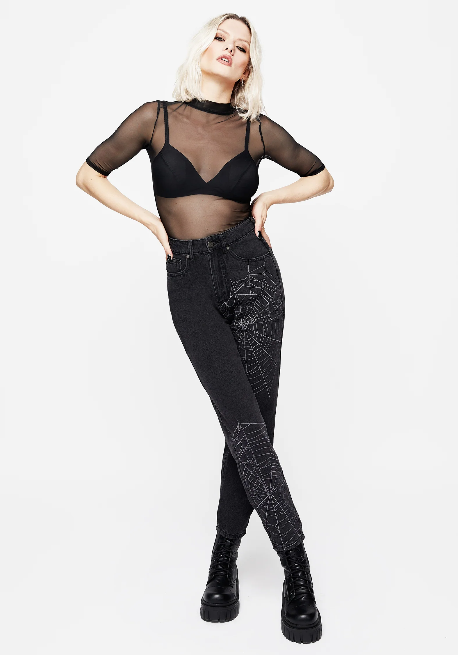 Tarantism Embroidered Mom Jeans - Image 5