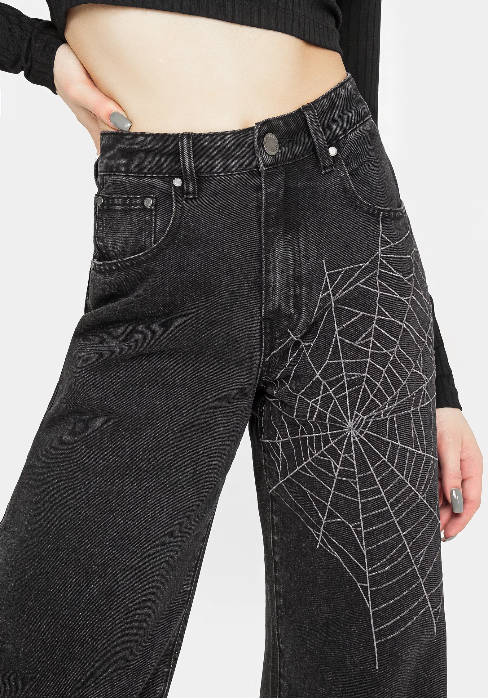 Tarantism Embroidered Wide Leg Jeans - Image 2