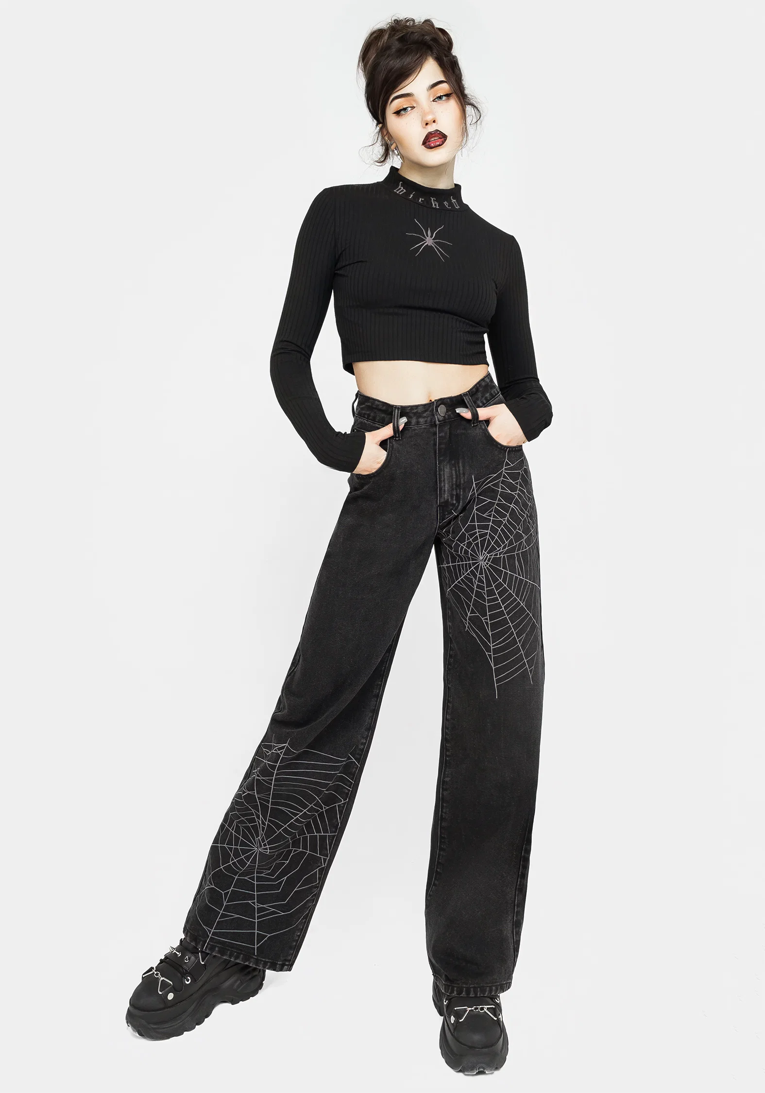 Tarantism Embroidered Wide Leg Jeans - Image 4