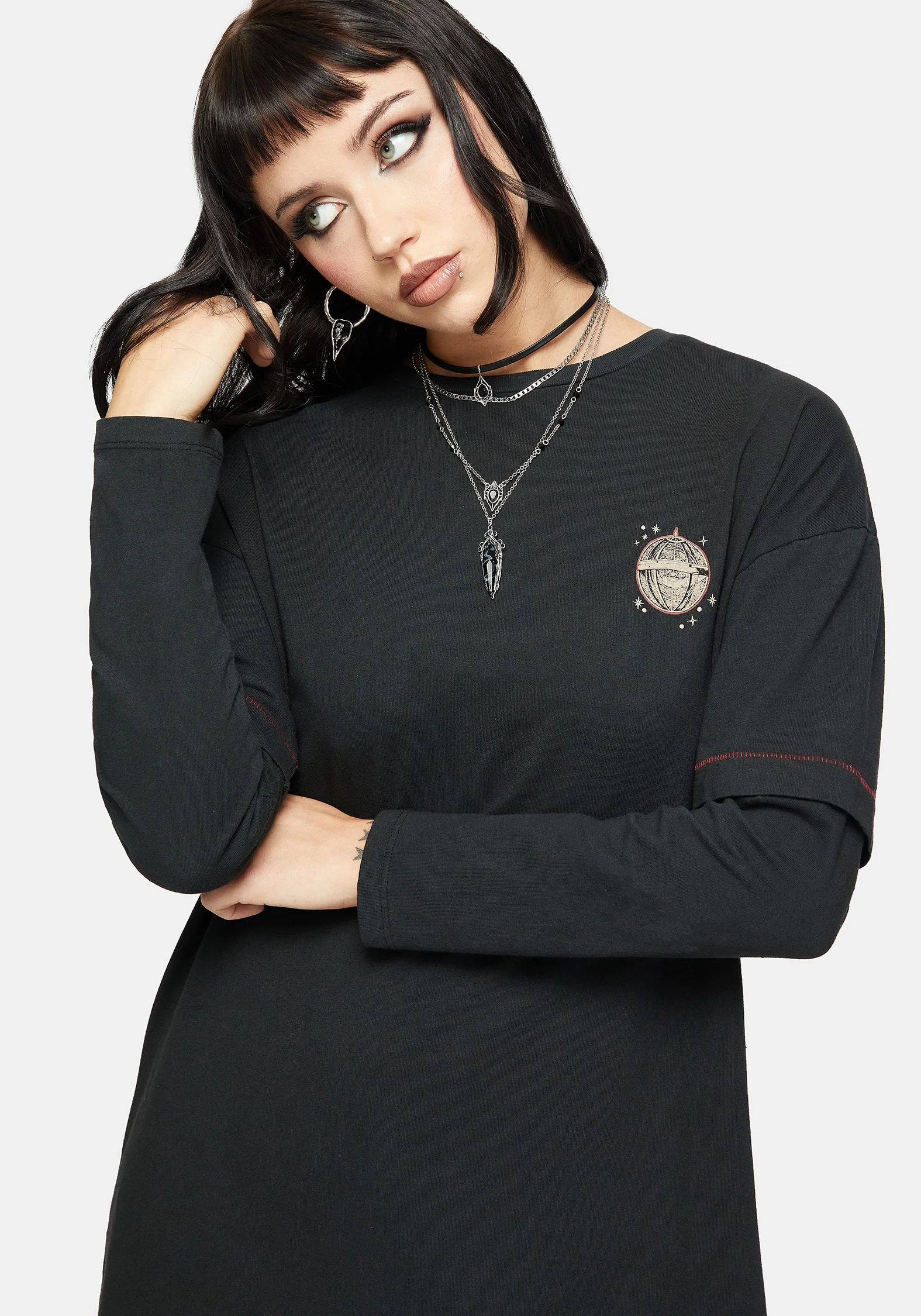 Temperance Tarot Graphic Long Sleeve Tee Dress - Image 6
