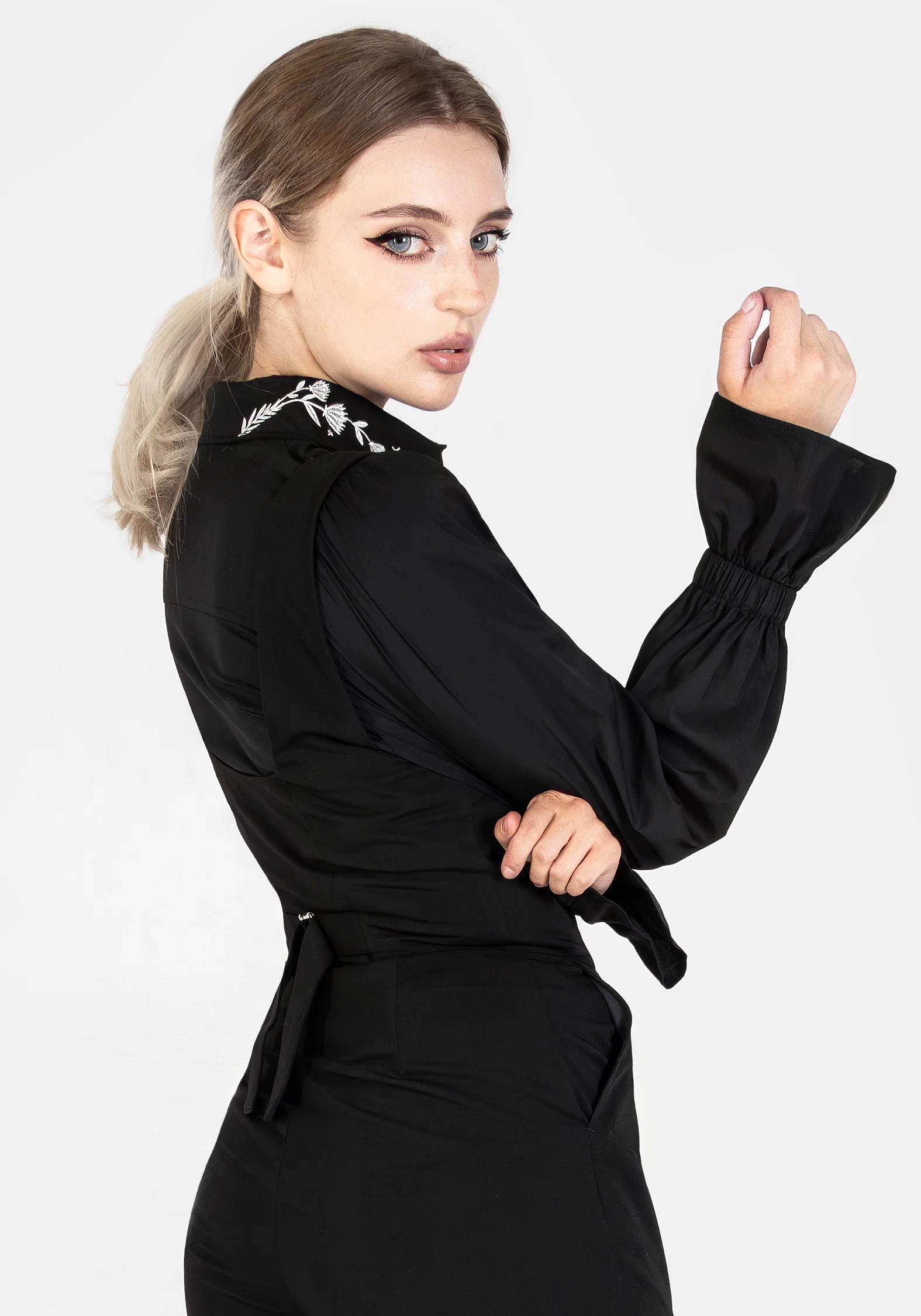 Tempora Embroidered Button Up Shirt - Black - Image 3