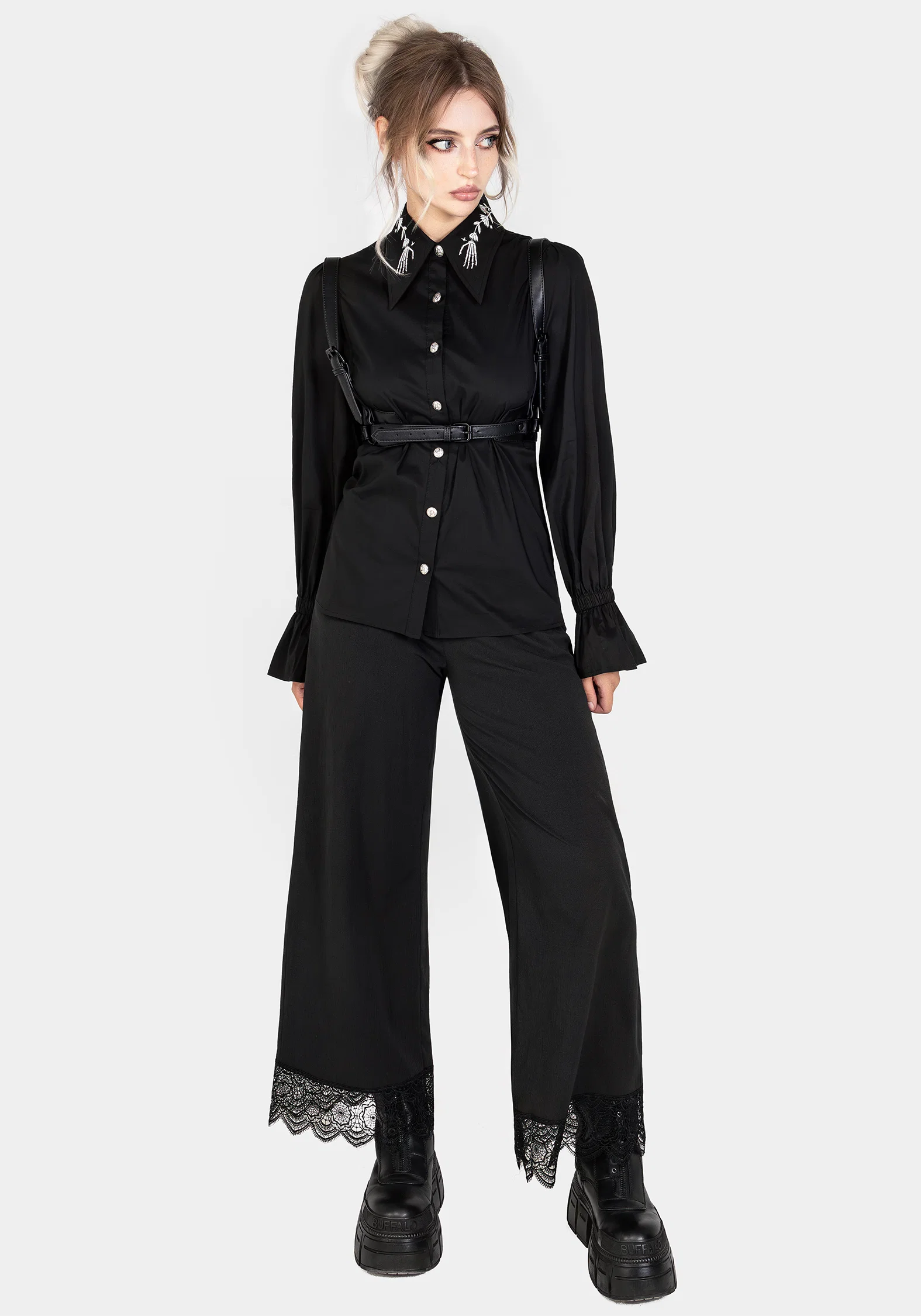 Tempora Embroidered Button Up Shirt - Black - Image 4