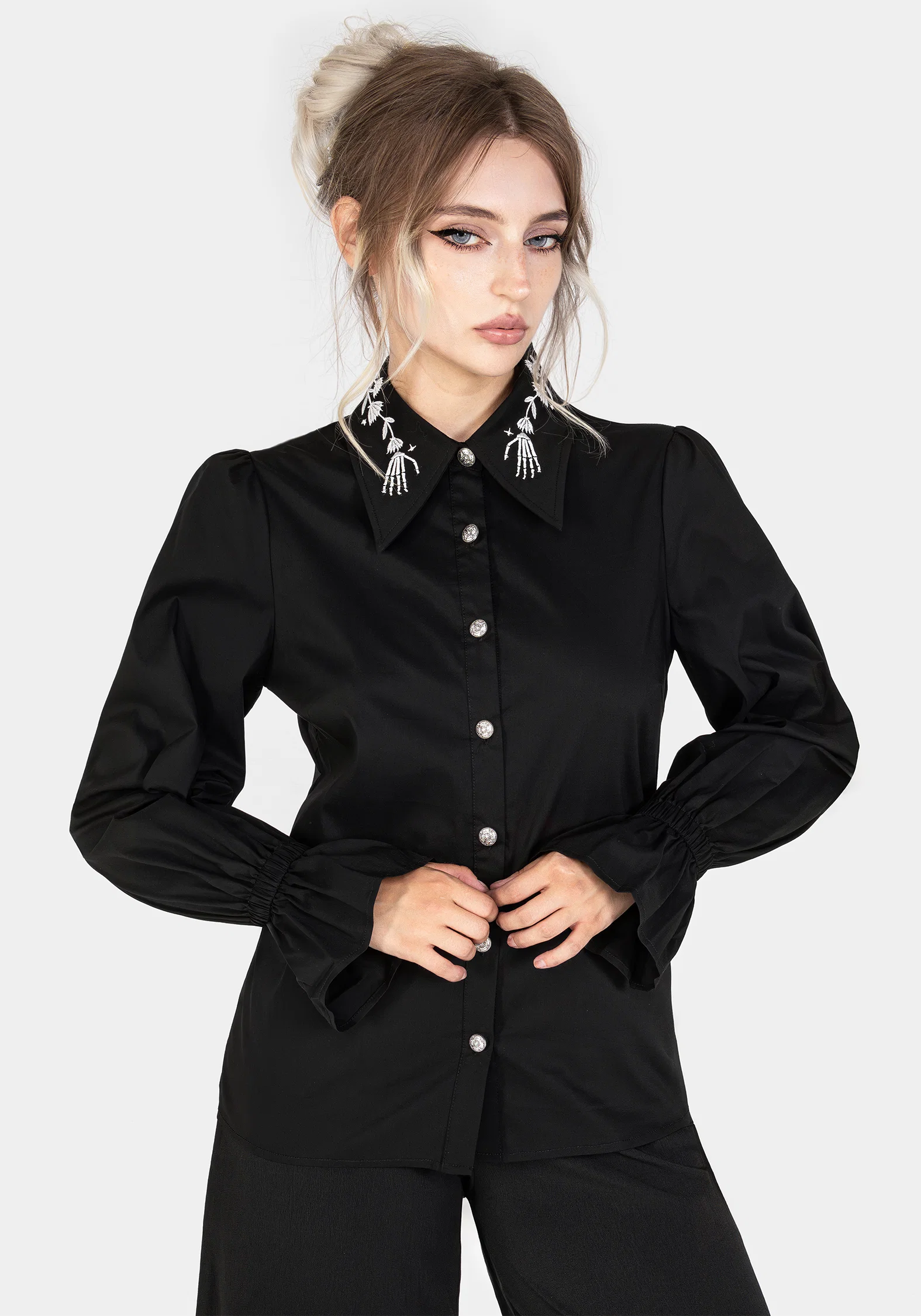 Tempora Embroidered Button Up Shirt - Black - Image 5