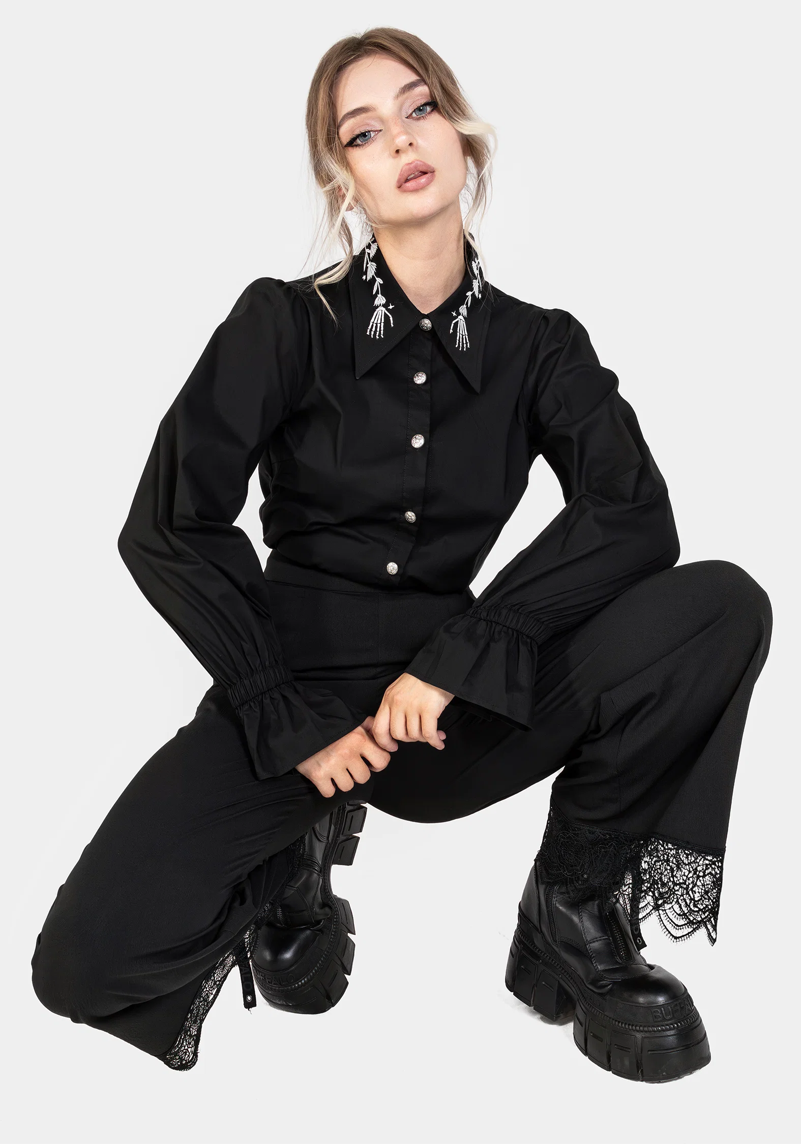 Tempora Embroidered Button Up Shirt - Black - Image 6