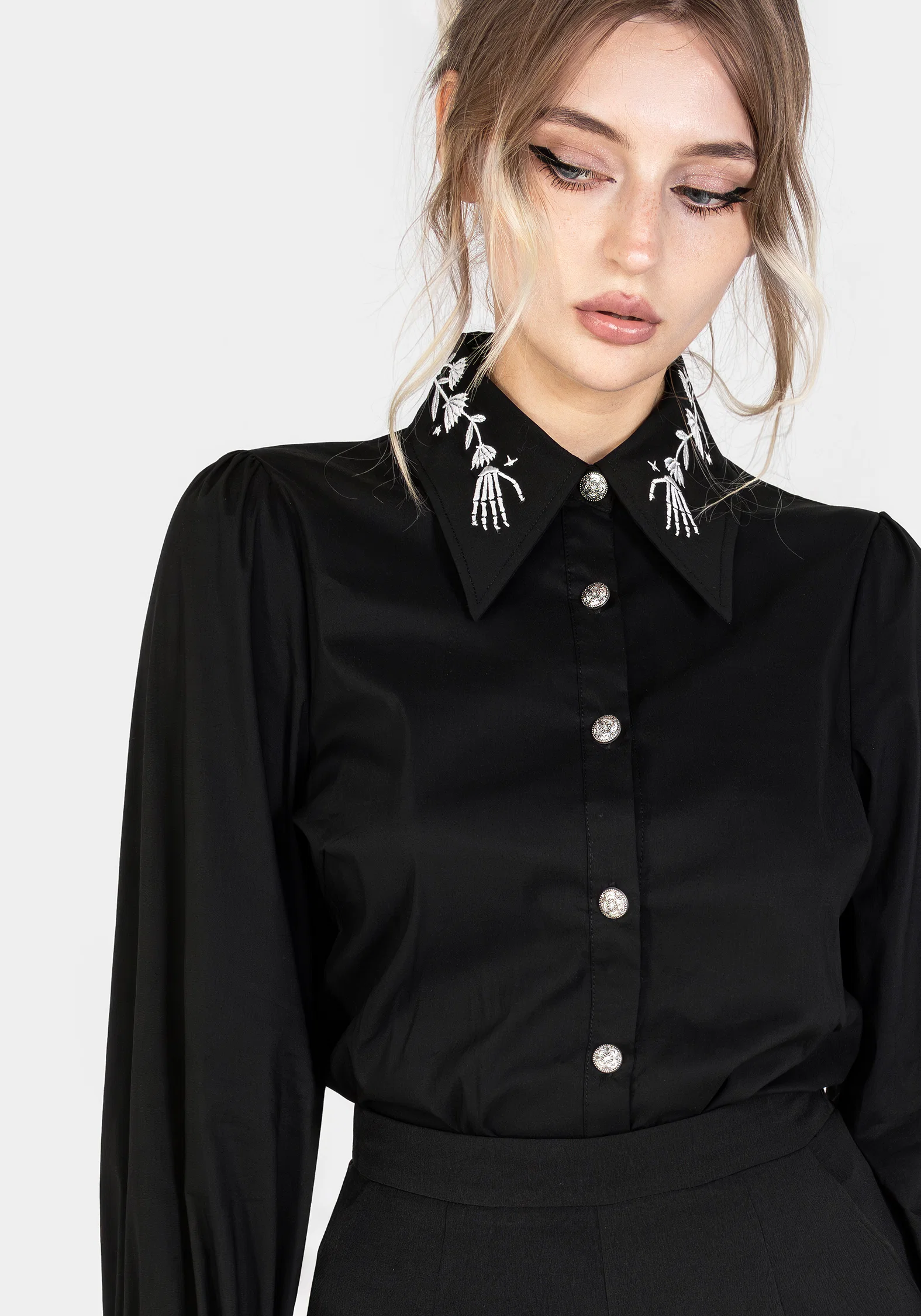 Tempora Embroidered Button Up Shirt - Black - Image 8