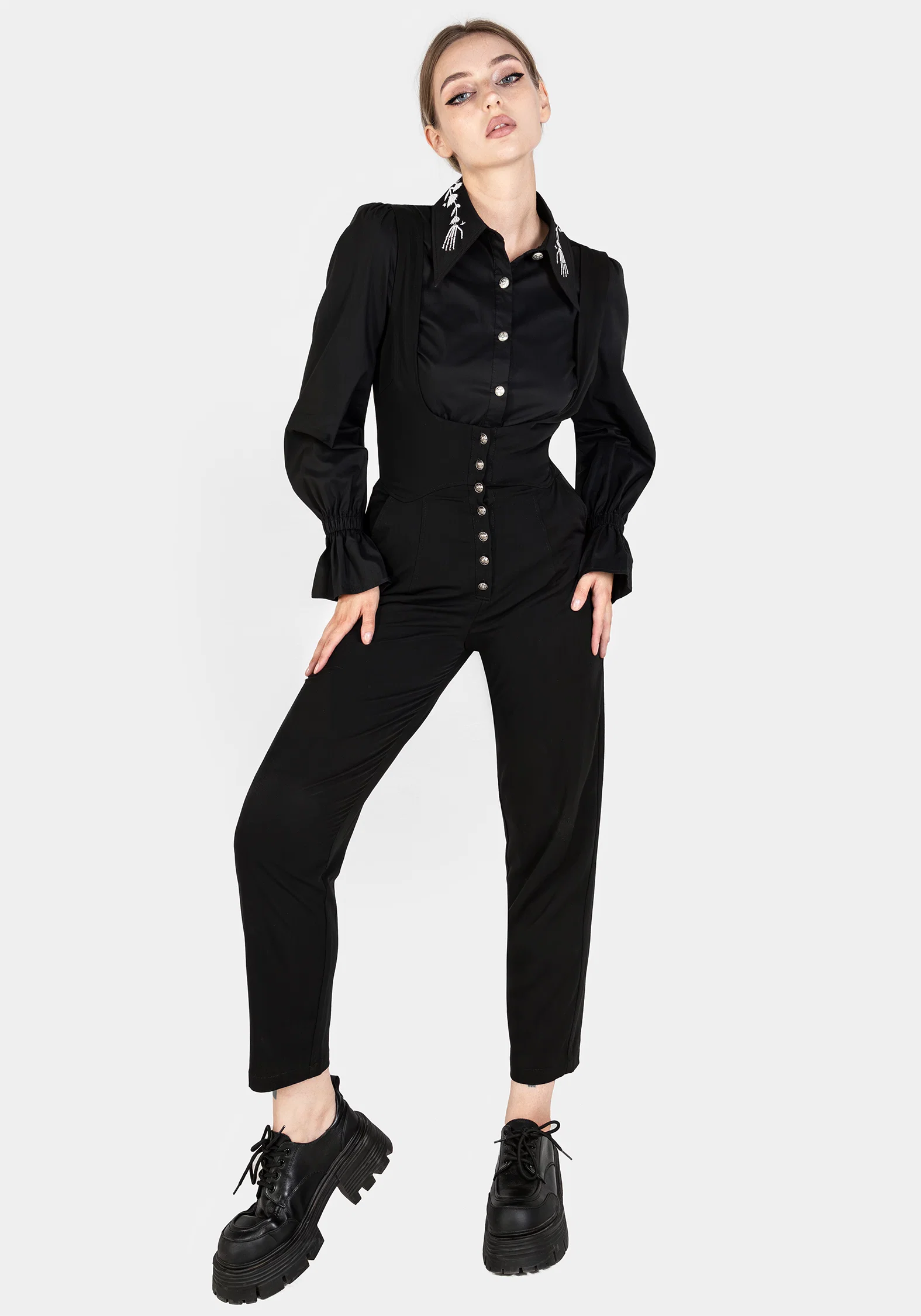 Tempora Embroidered Button Up Shirt - Black - Image 9