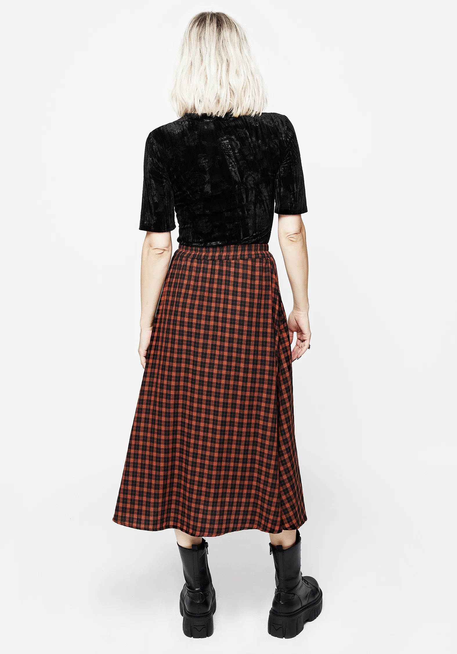Terra Check Midi Skirt - Orange - Image 3