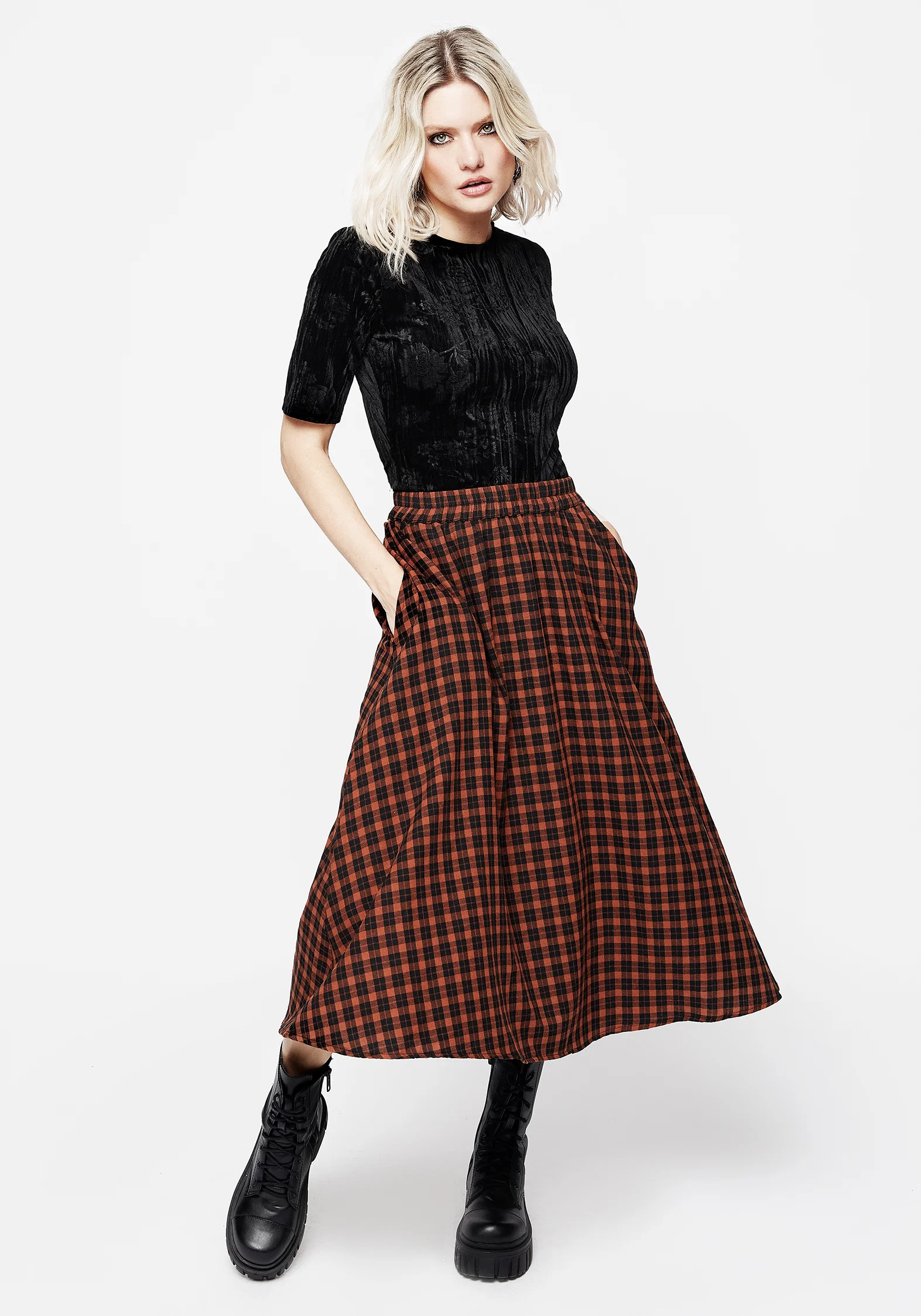 Terra Check Midi Skirt - Orange - Image 4