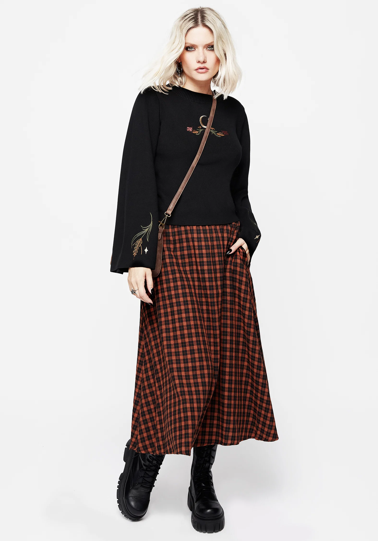 Terra Check Midi Skirt - Orange - Image 5