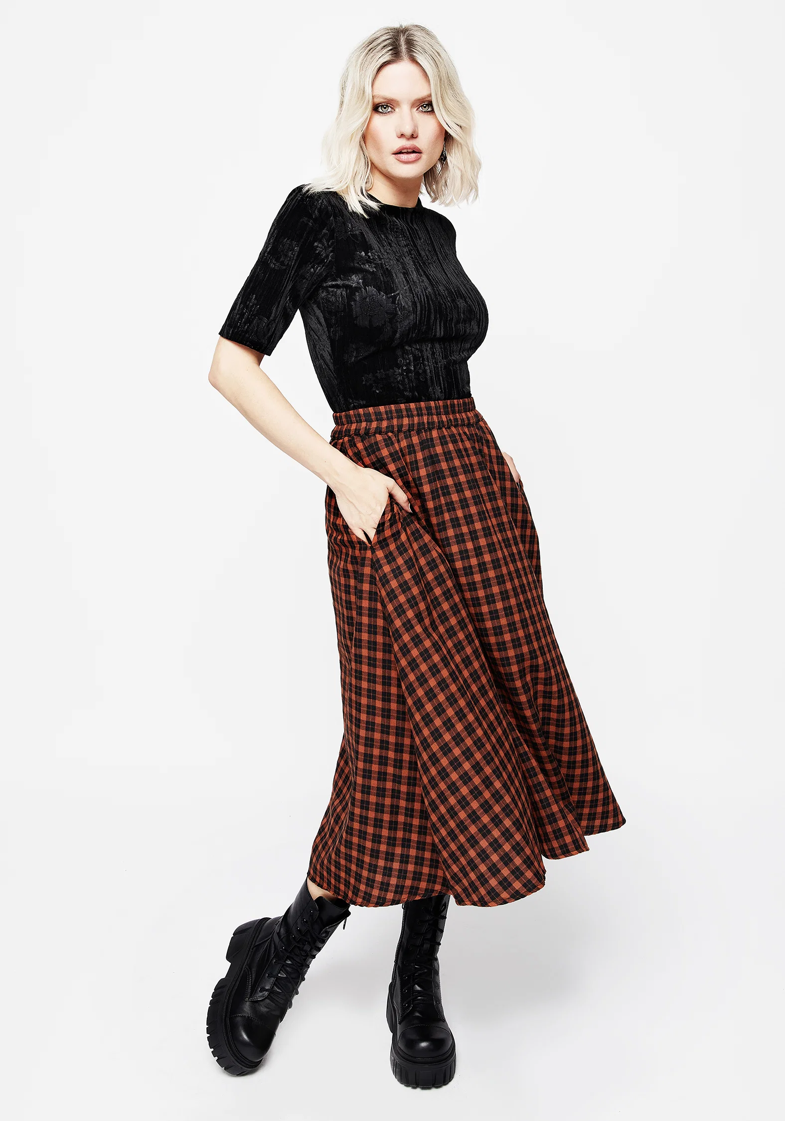 Terra Check Midi Skirt - Orange - Image 6