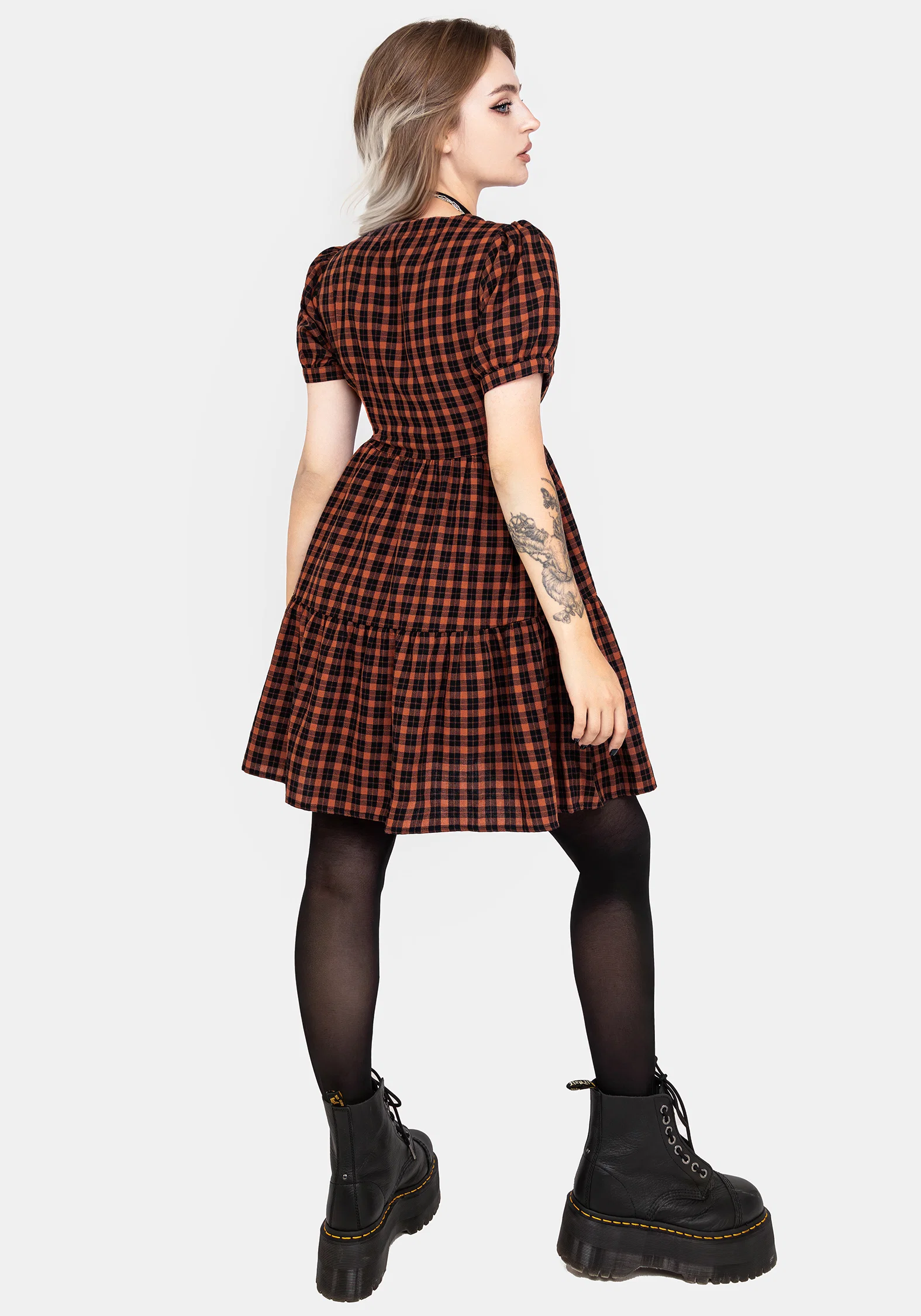 Terra Check Mini Smock Dress - Orange - Image 3