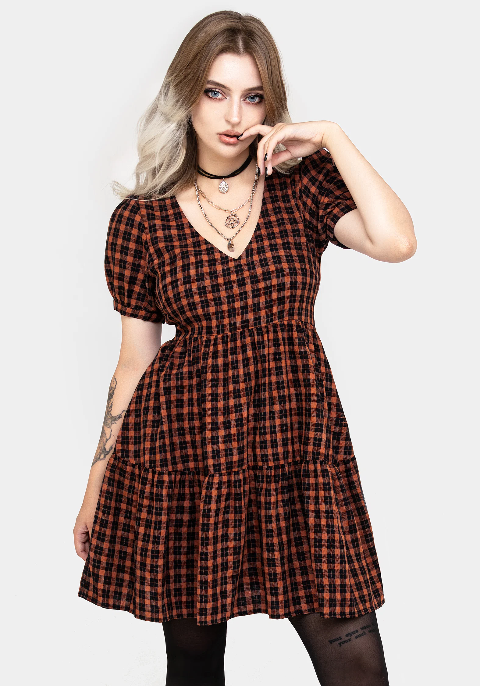 Terra Check Mini Smock Dress - Orange - Image 4