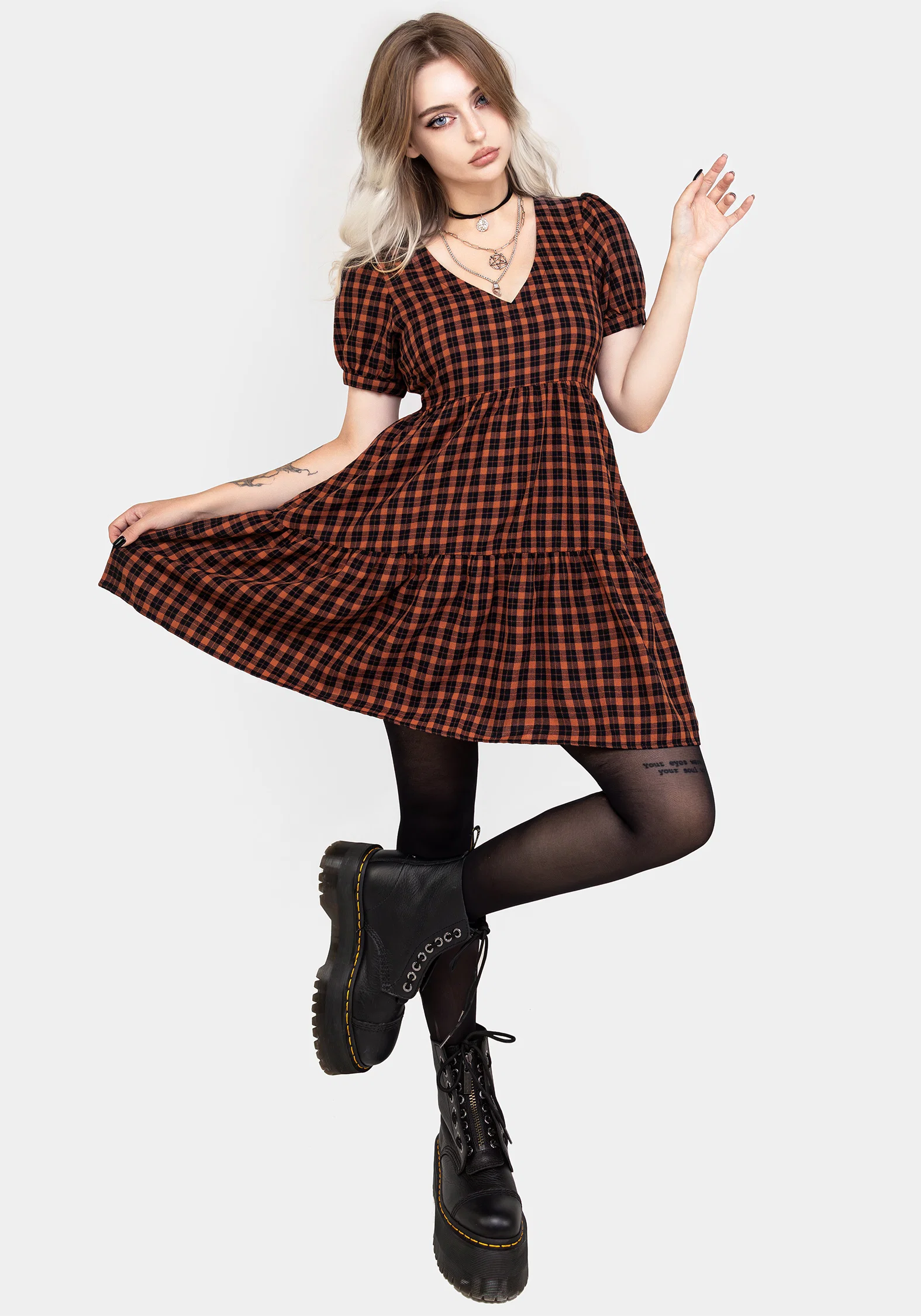 Terra Check Mini Smock Dress - Orange - Image 5
