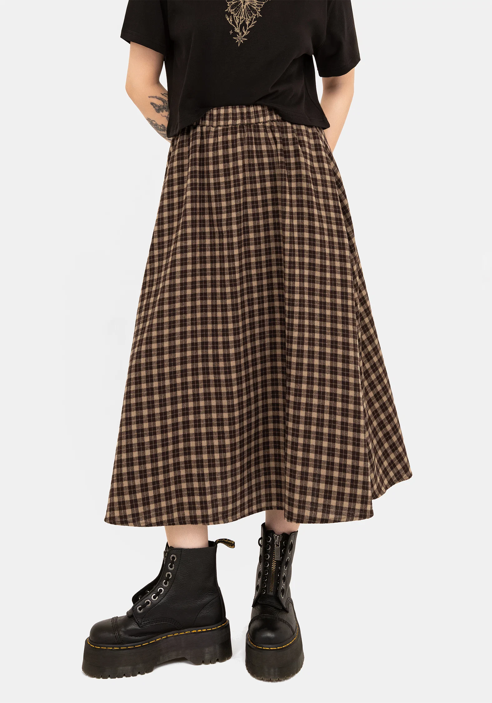 Terra Cotton Check Midi Skirt - Brown - Image 4