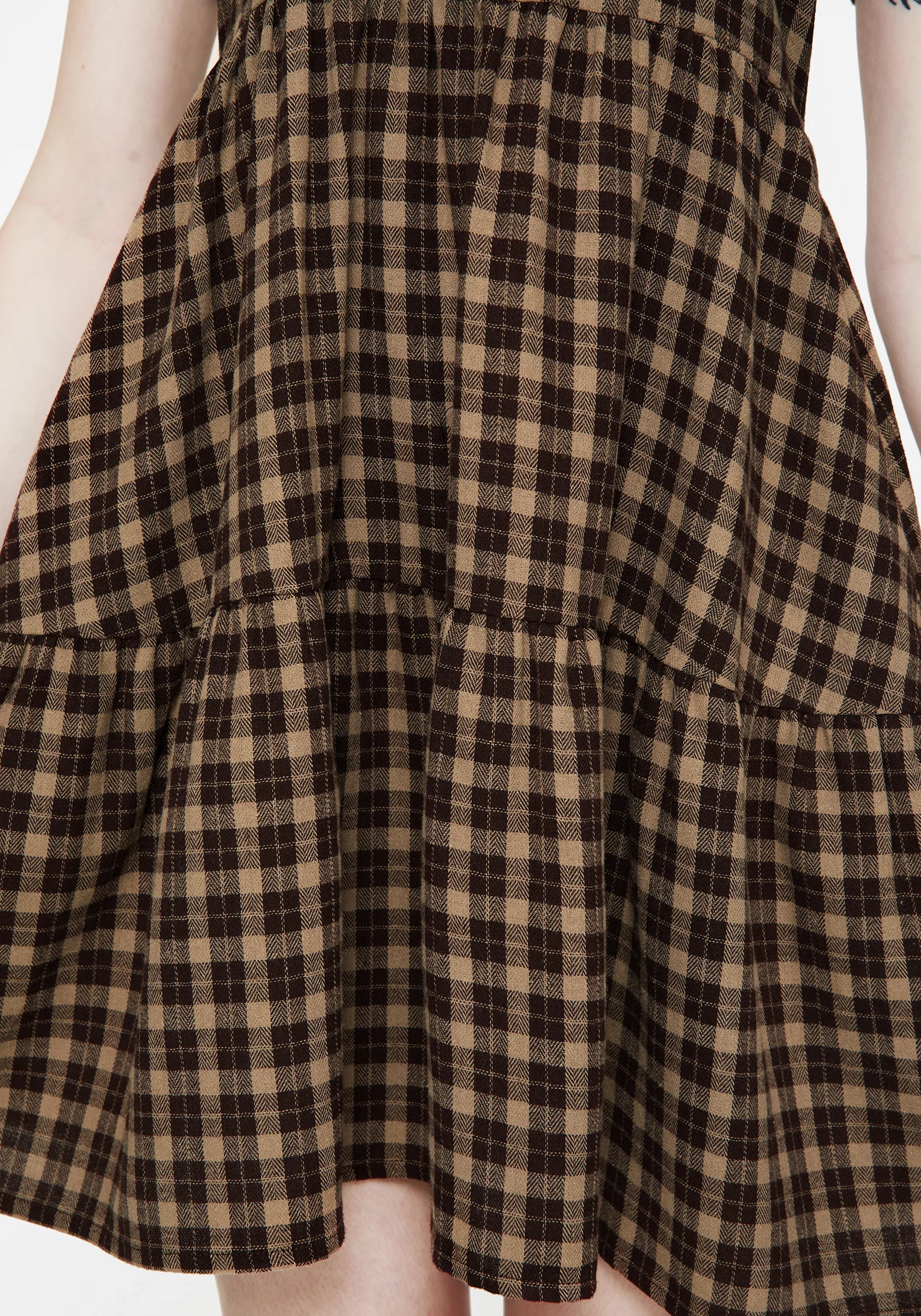Terra Cotton Check Smock Mini Dress - Brown - Image 2
