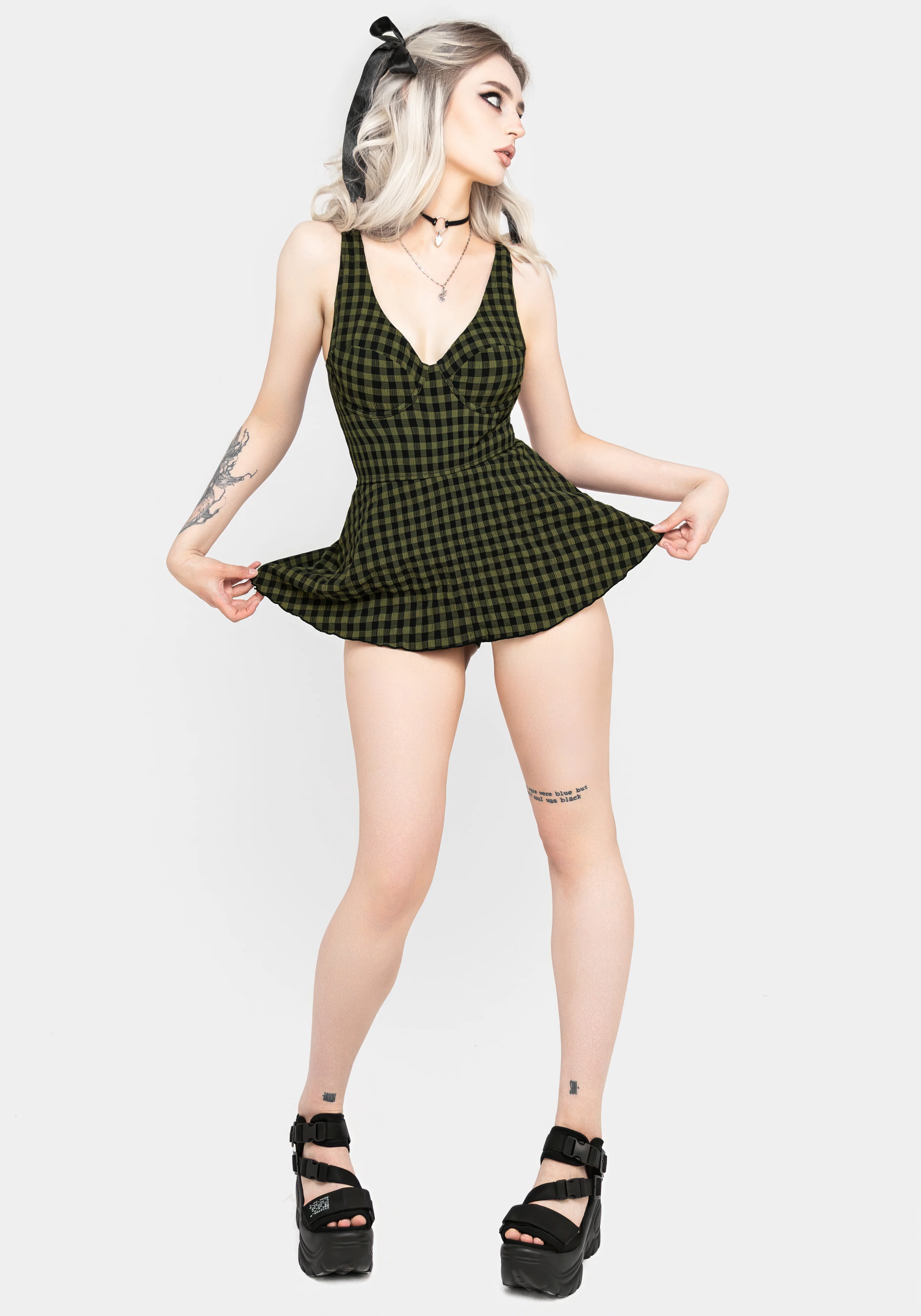 Terra Gingham Peplum Skirted Swimsuit - Image 3