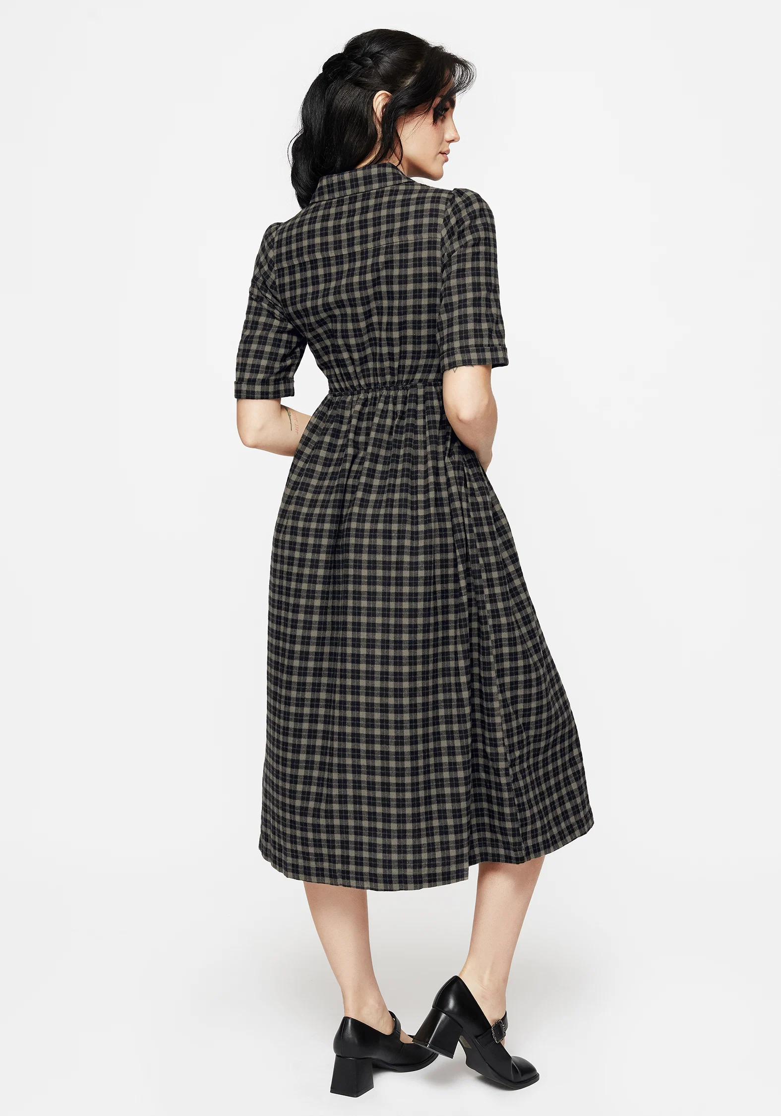 Terra Midi Smock Shirt Dress - Olive - Image 3