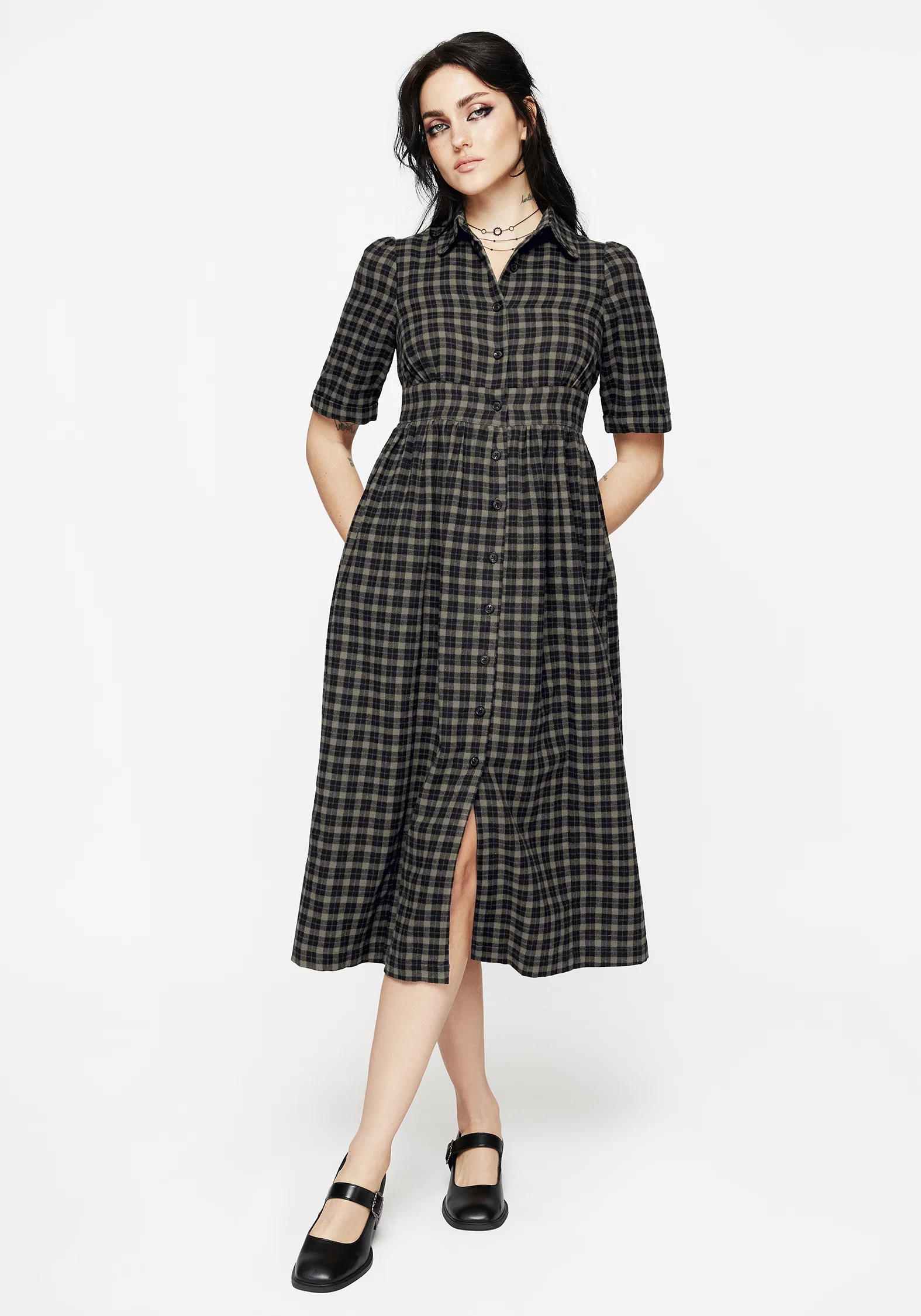 Terra Midi Smock Shirt Dress - Olive - Image 4